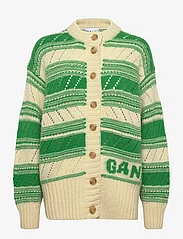 Ganni - Organic Wool Cardigan - Striped - swetry rozpinane - egret - 0