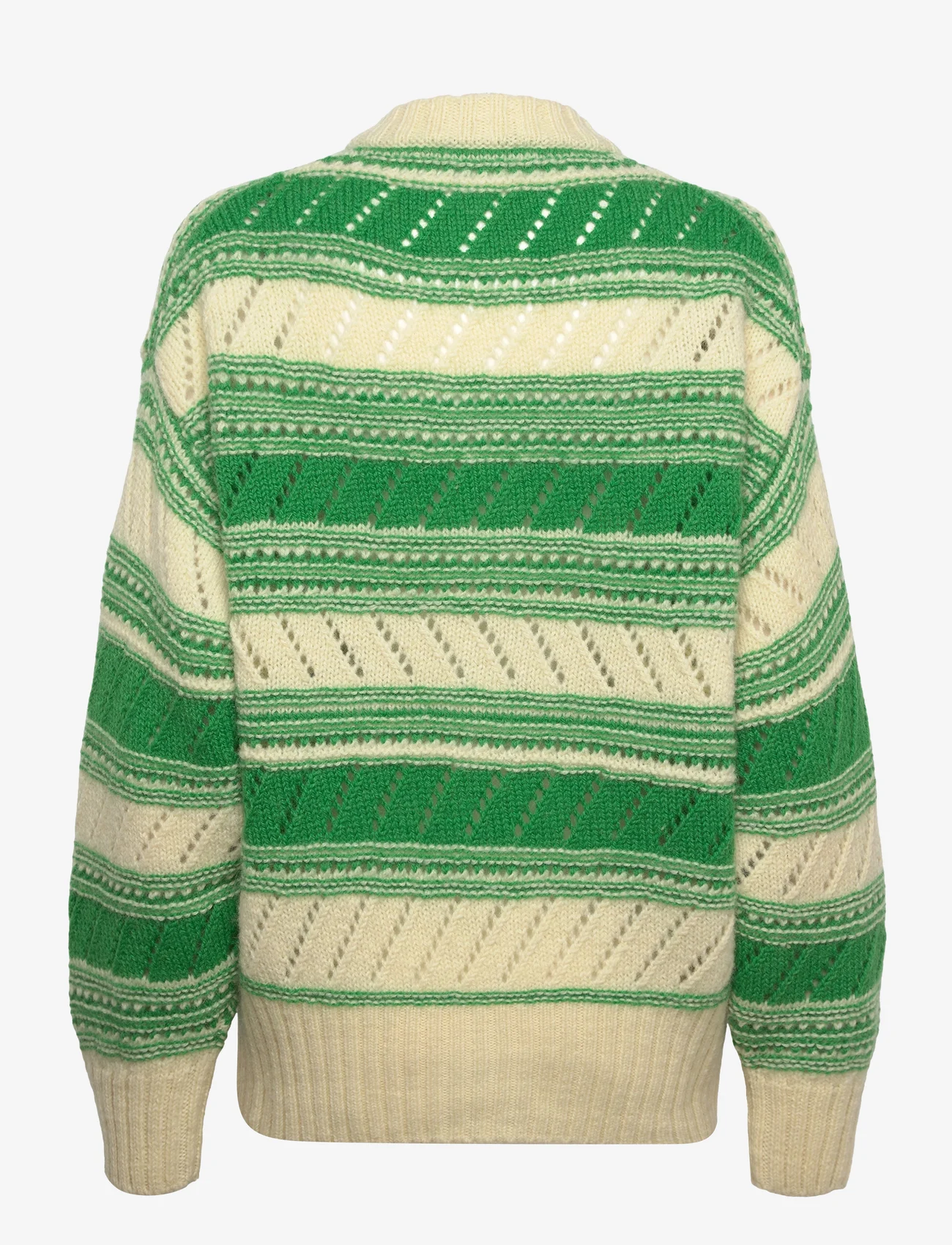 Ganni - Organic Wool Cardigan - Striped - swetry rozpinane - egret - 1