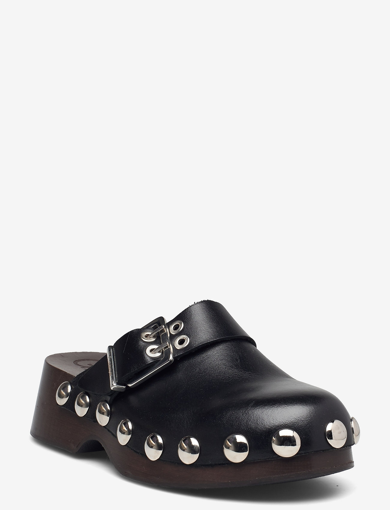 Ganni - Retro Leather Clog - flat sandals - black - 0