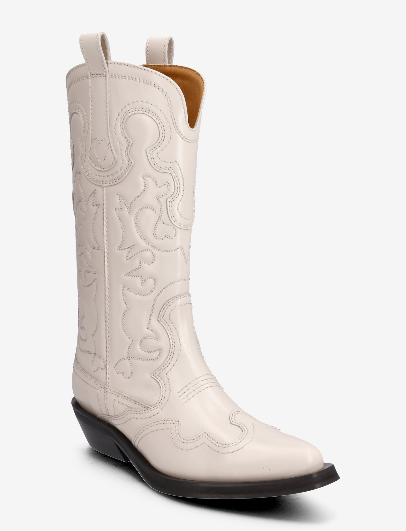 Ganni - Mid Shaft Embroidered Western Boot - cowboy boots - egret - 0