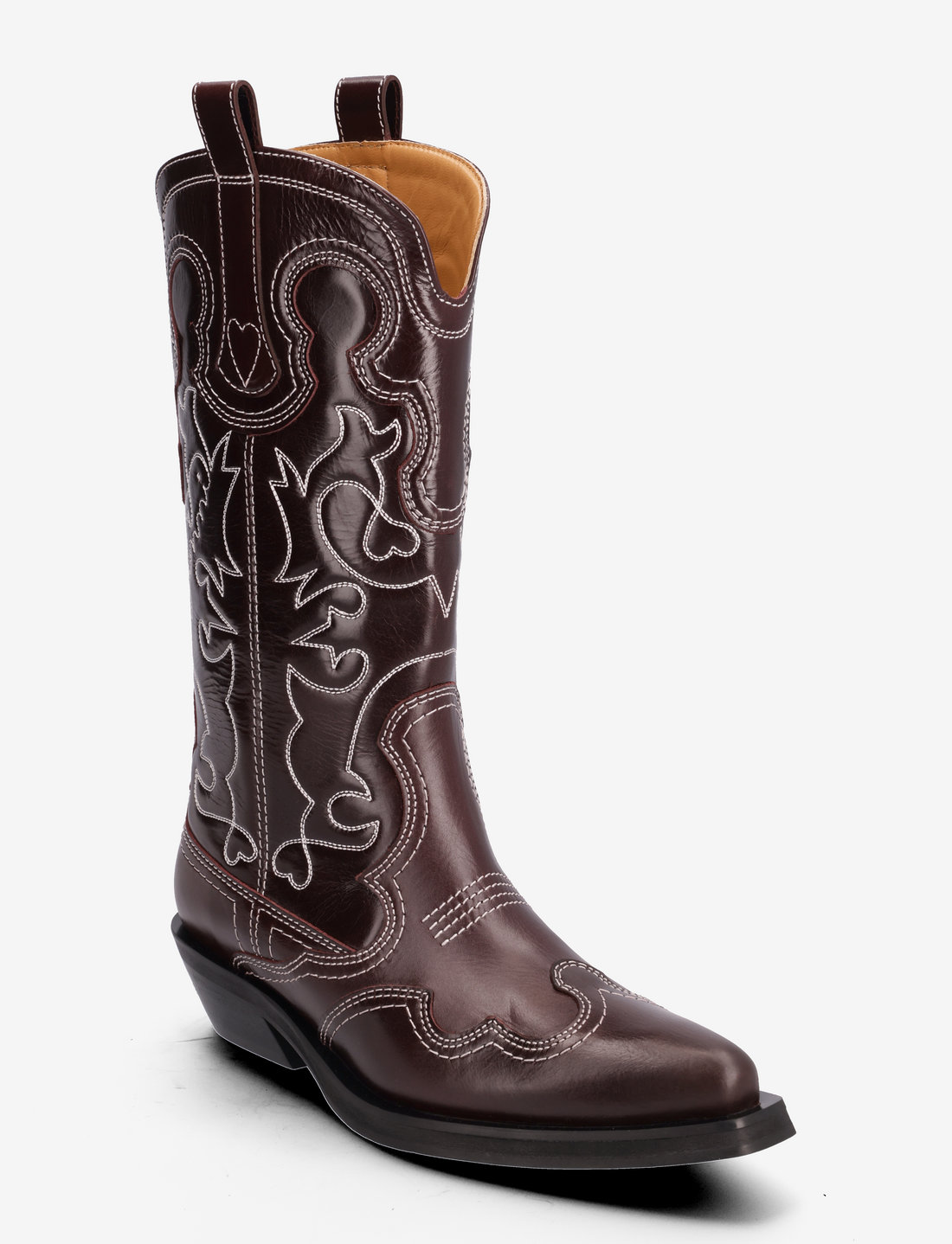 Ganni Mid Shaft Embroidered Western Boot Burgundy Bordeaux 419.25 Boozt