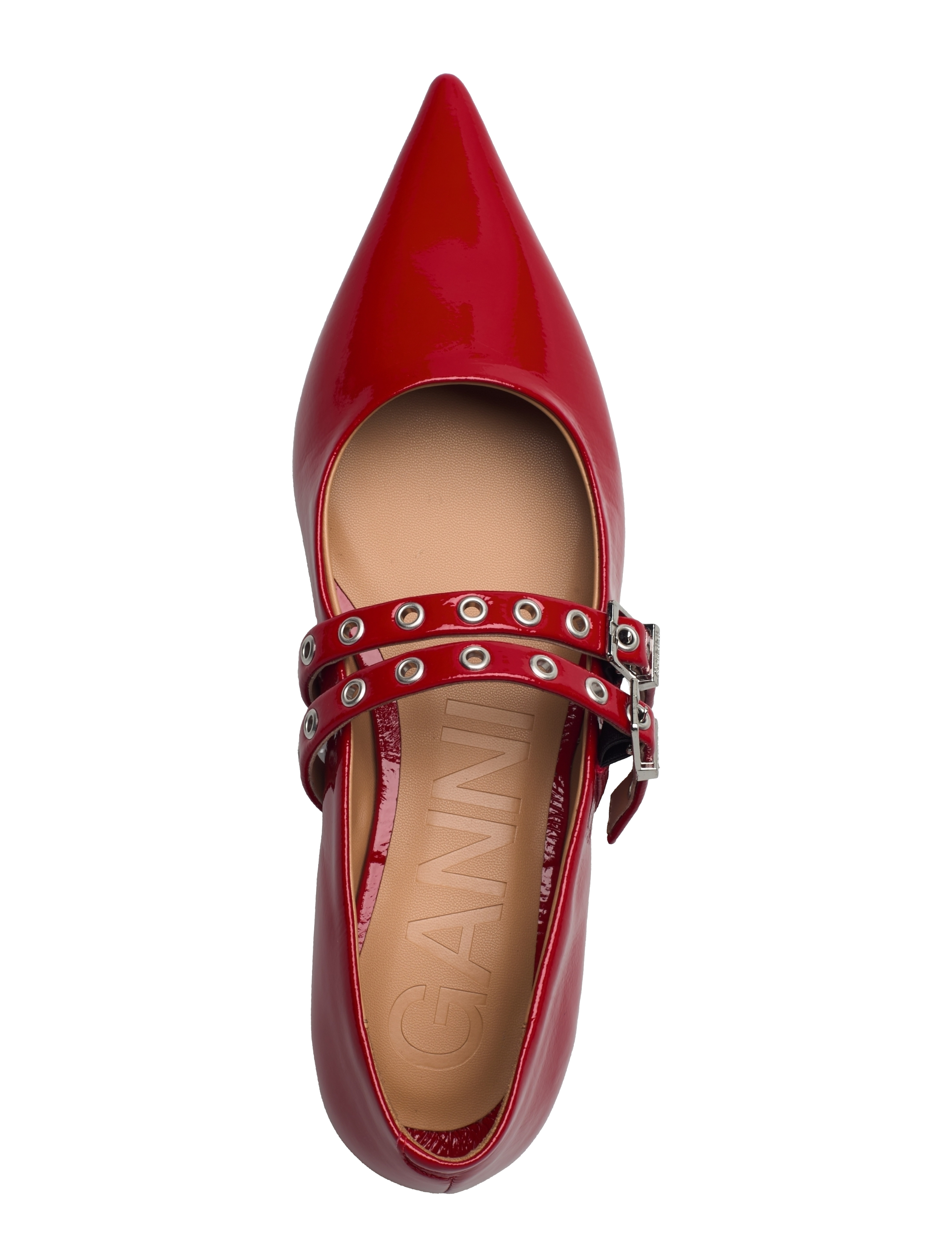 Ganni - Eyelets Ballerina Naplack - racing red - 3