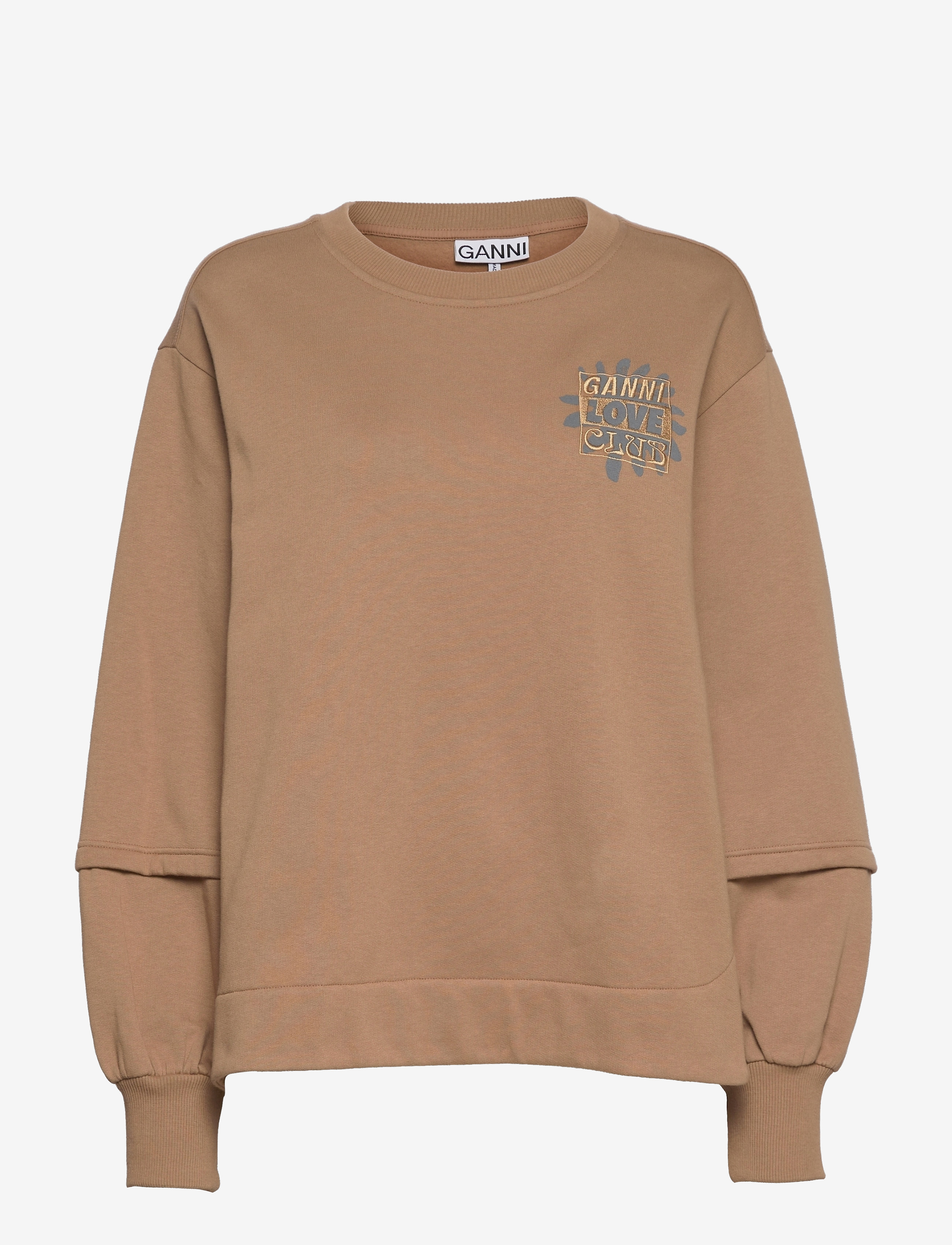 Ganni - Isoli O-neck Drop Shoulder Layered Sweatshirt - tiger's eye - 0
