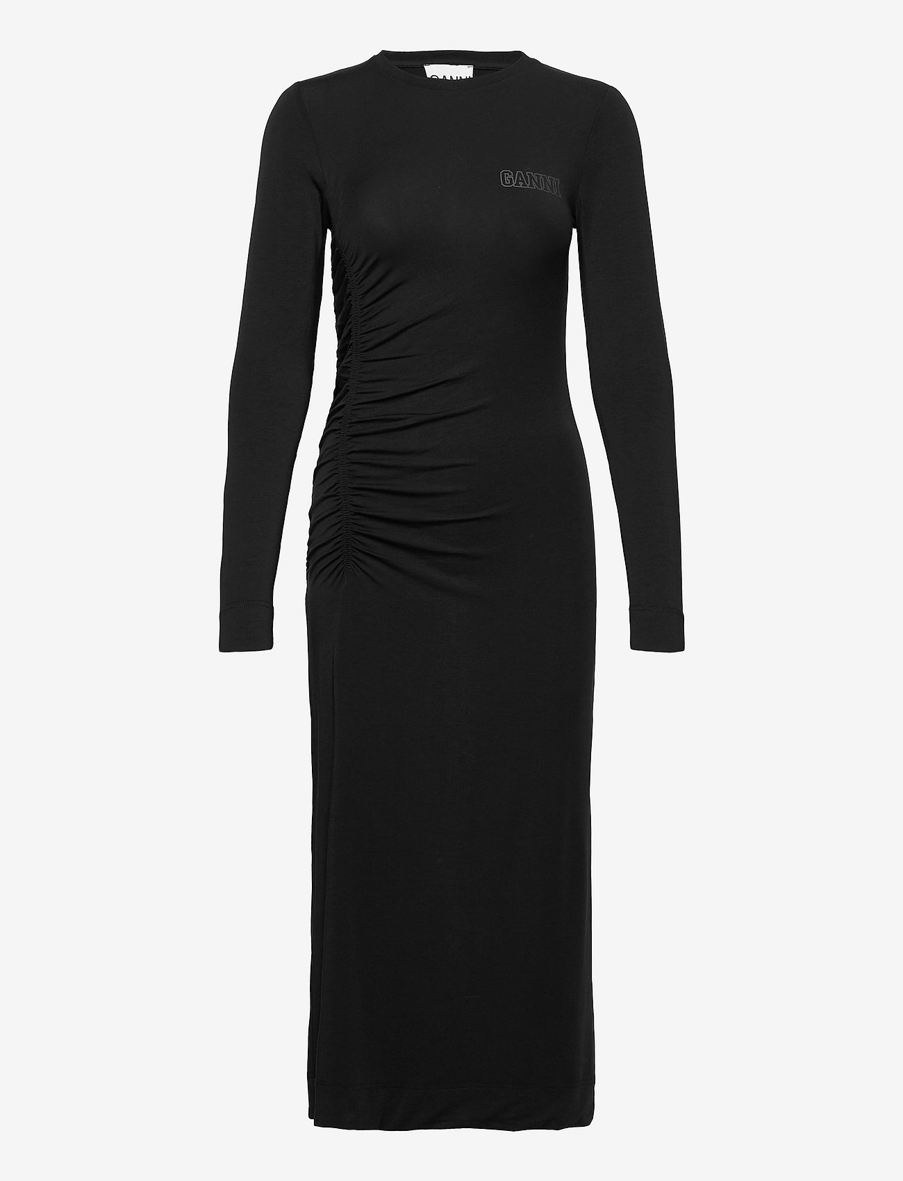 Ganni - Fitted Long Sleeve Midi Dress - black - 0