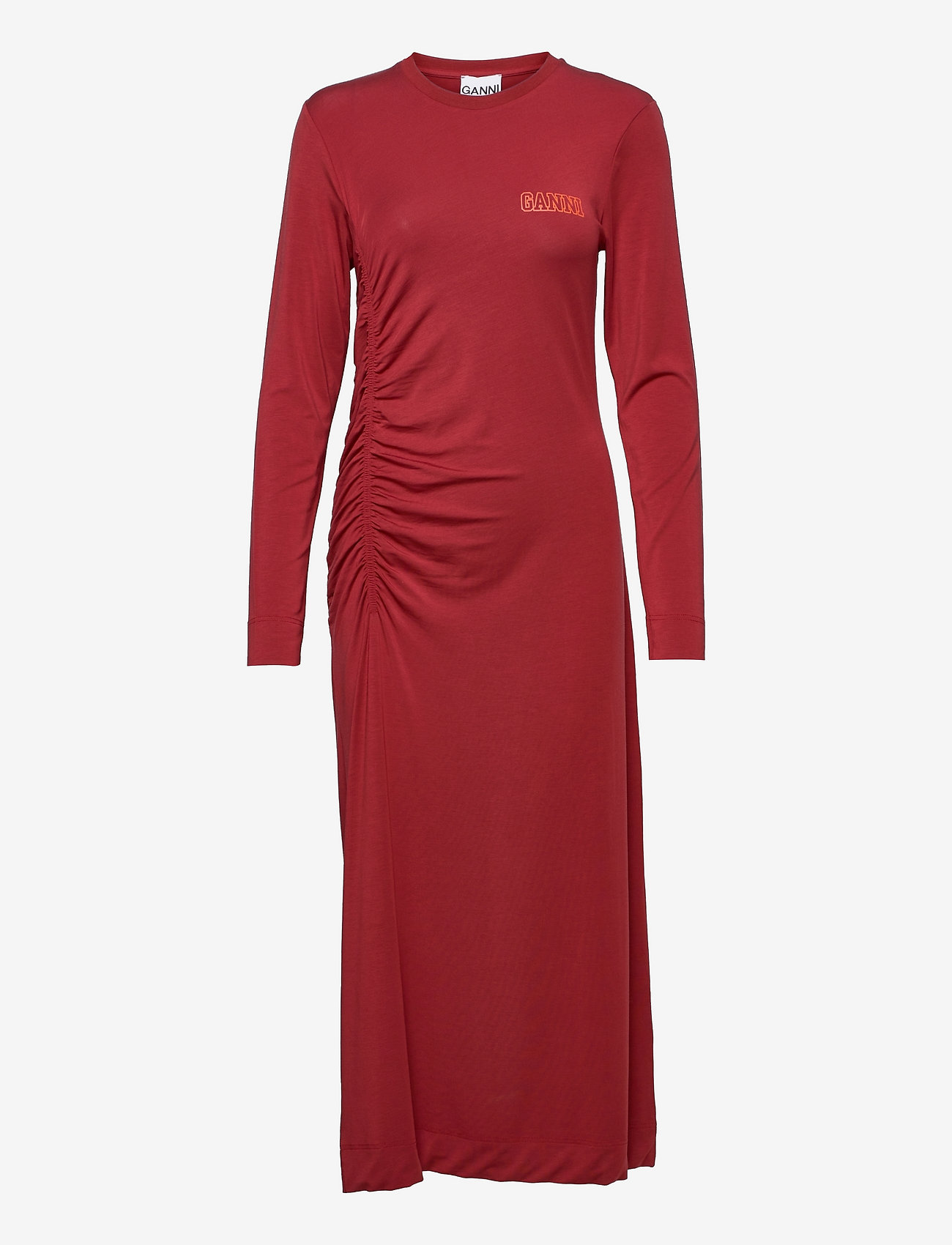 Ganni - Fitted Long Sleeve Midi Dress - merlot - 0