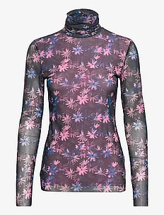 Printed Mesh Long Sleeve Fitted Rollneck, Ganni