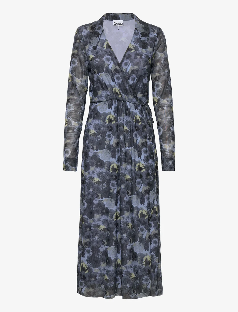 Ganni Printed Mesh Wrap Dress Midi dresses Boozt