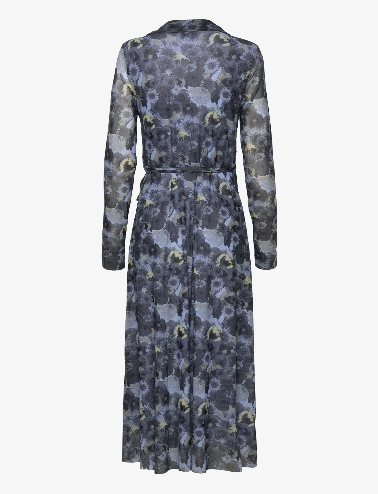 Ganni - Printed Mesh Wrap Dress - slå-om-kjoler - brunnera blue - 1