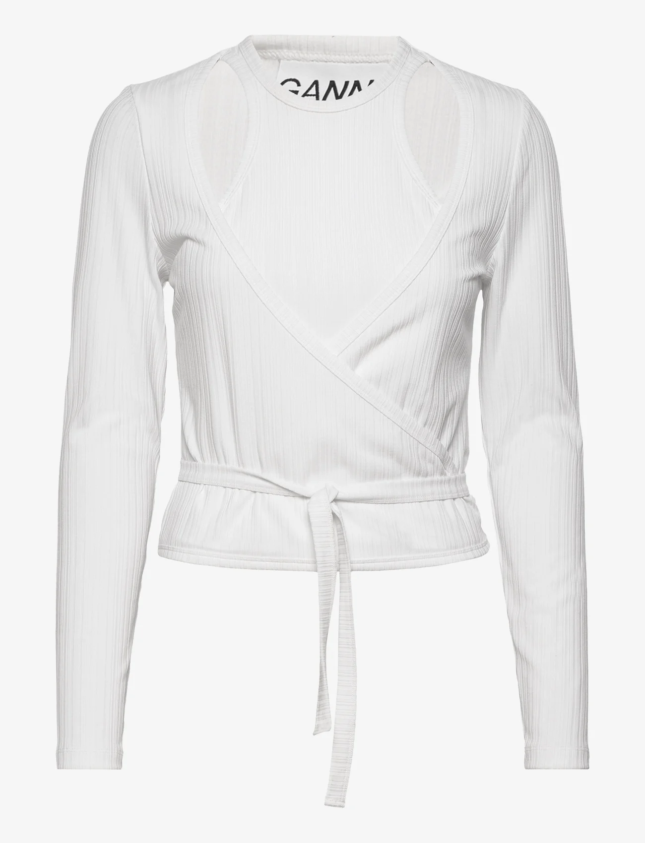 Ganni - Rib Jersey - long-sleeved blouses - bright white - 0