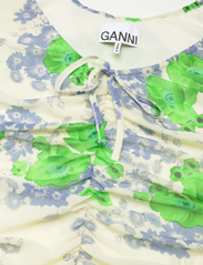 Ganni - Printed Mesh U-neck Ruched Mini Dress - festklær til outlet-priser - egret - 2