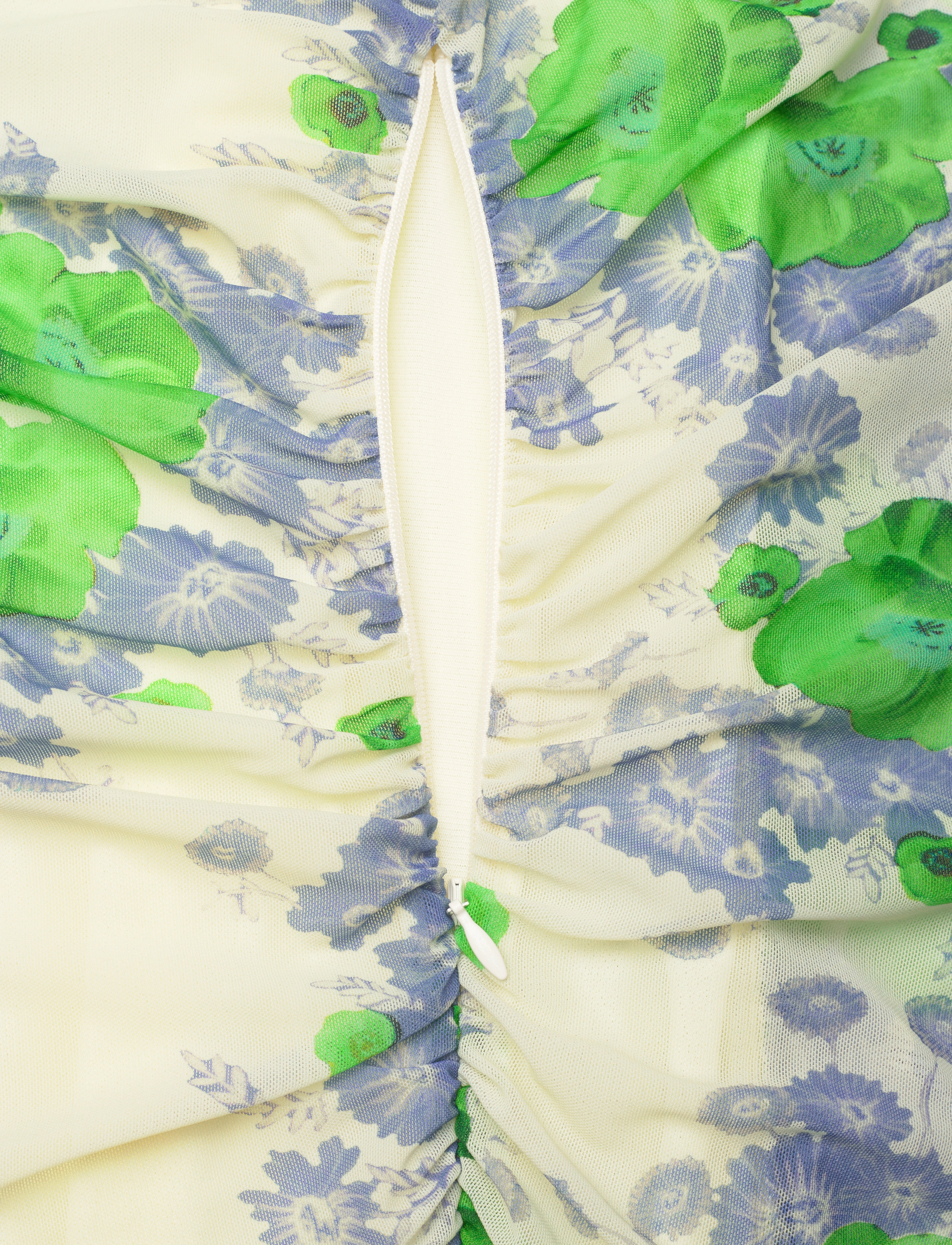 Ganni - Printed Mesh U-neck Ruched Mini Dress - korte kjoler - egret - 3