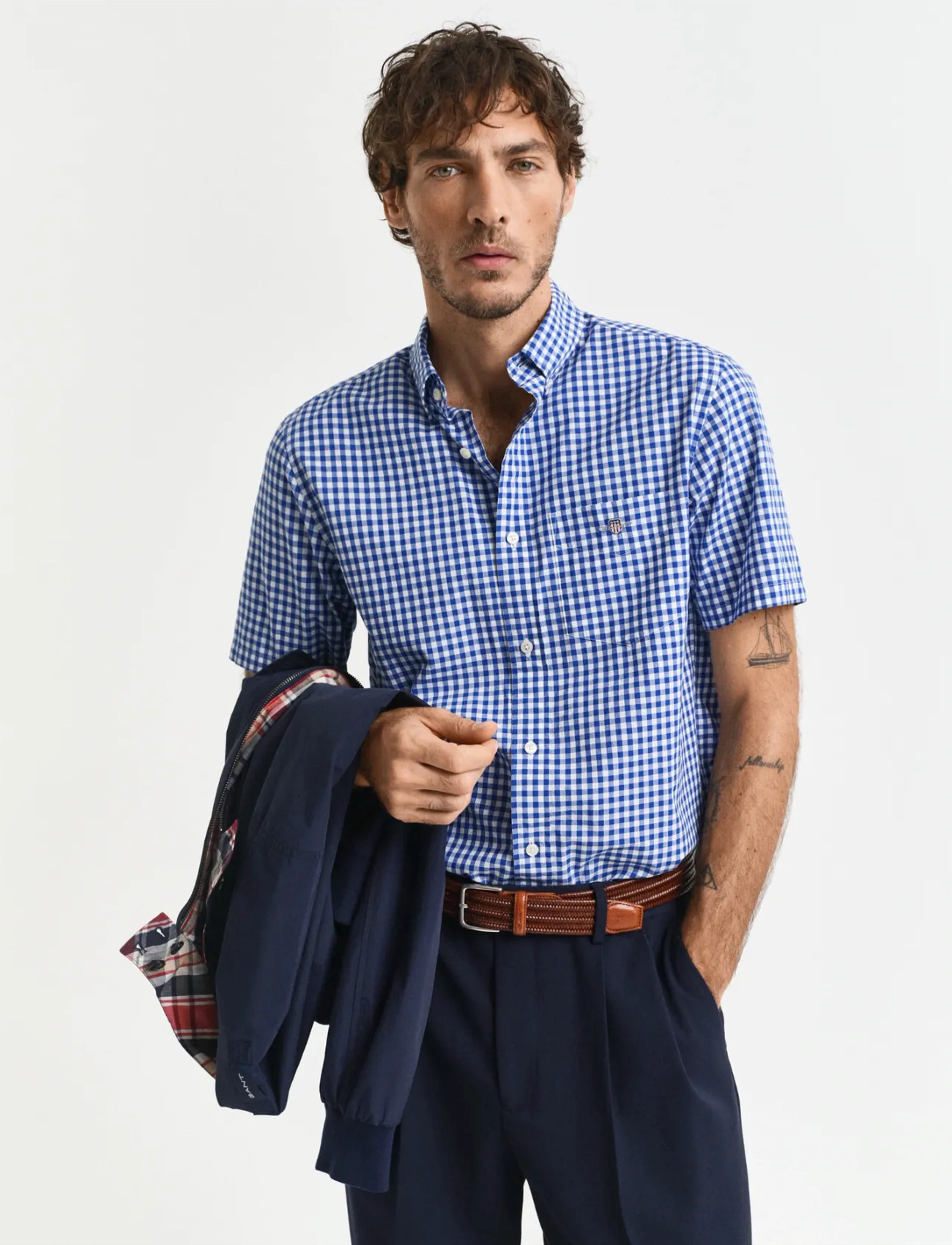 GANT Reg Poplin Gingham Ss Shirt - - S 1