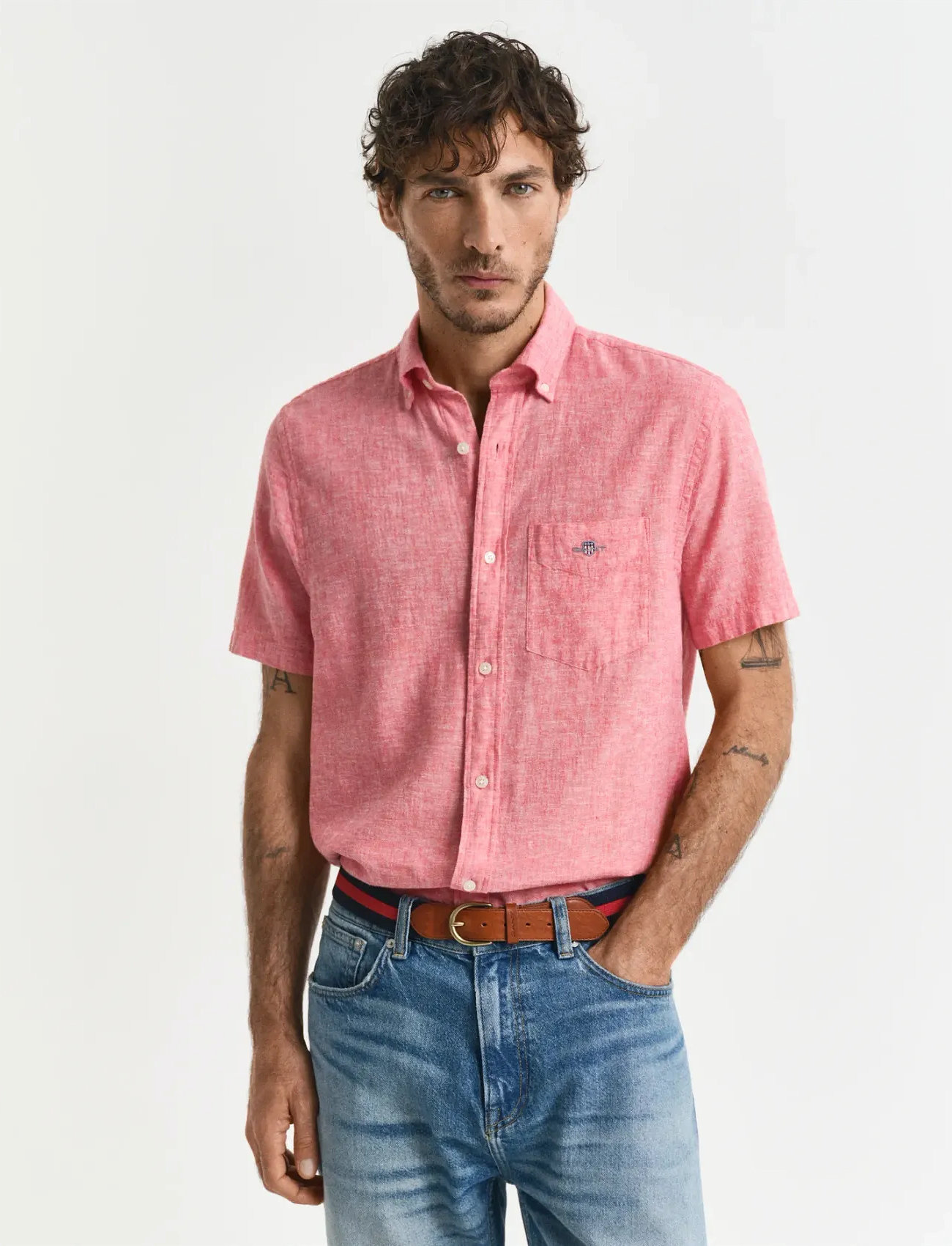 GANT Reg Cotton Linen Ss Shirt - - S 1