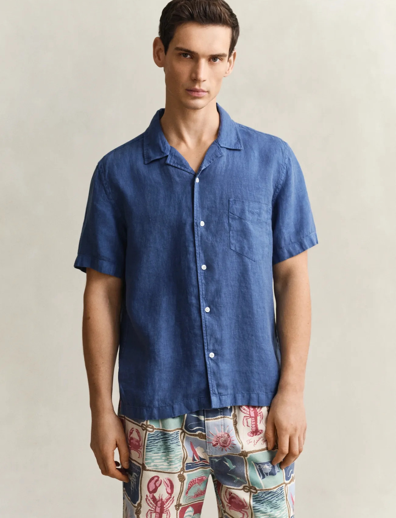 GANT Reg Gmnt Dyed Linen Ss Camp Shirt - Beige - S 1