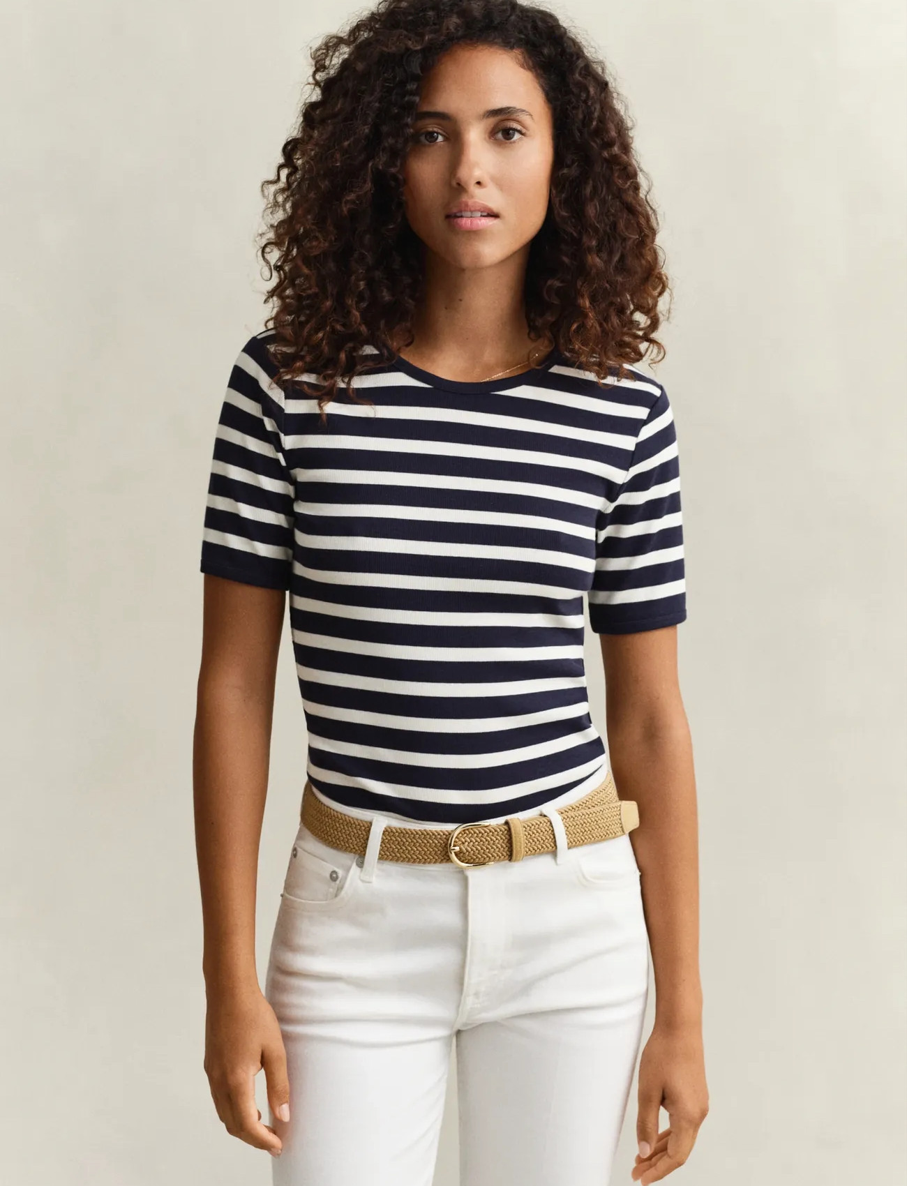 GANT Striped Ribbed Ss T-Shirt - - S 1