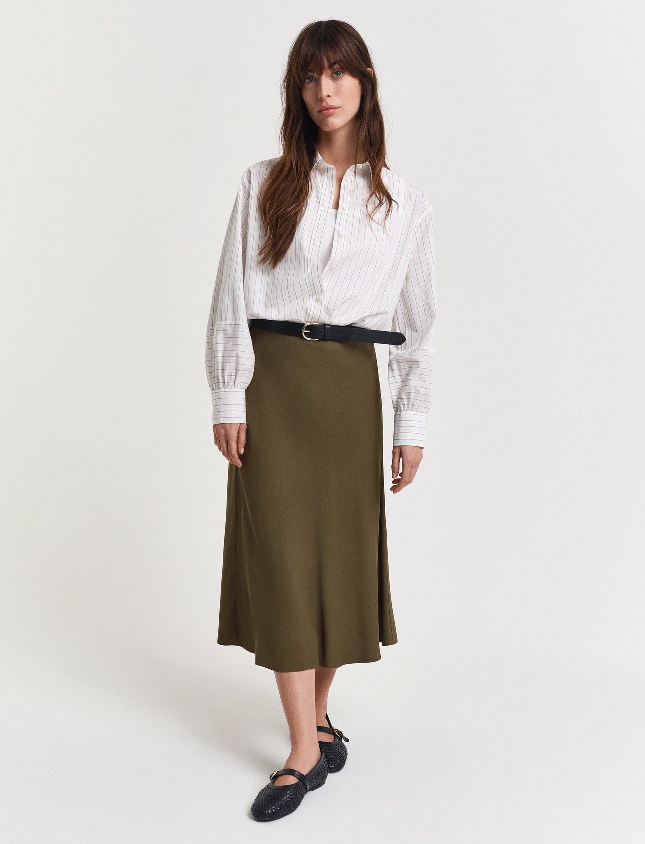 GANT Fluid Midi Skirt - Khaki green - 34