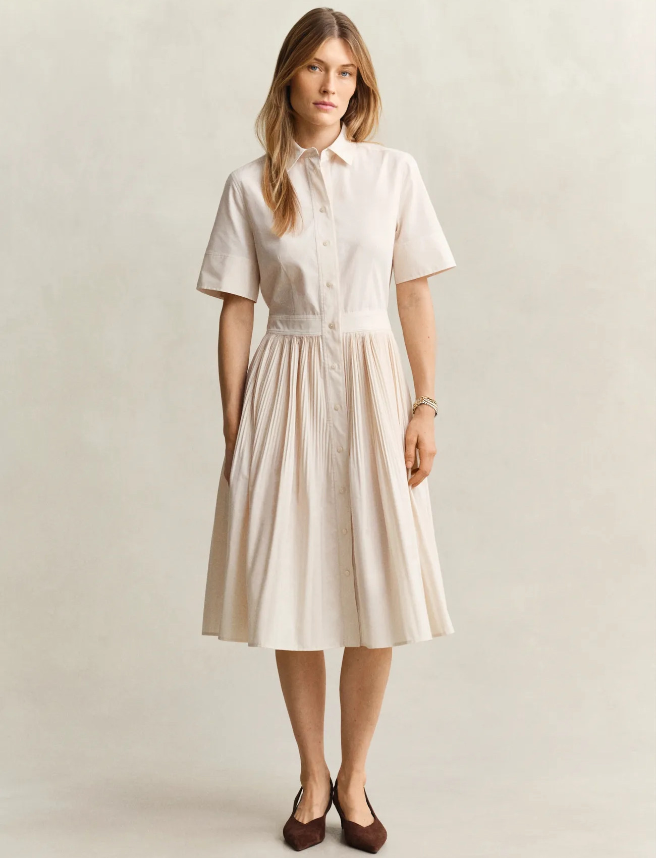 GANT Ctn Pleated Ss Shirt Dress - - 38 1
