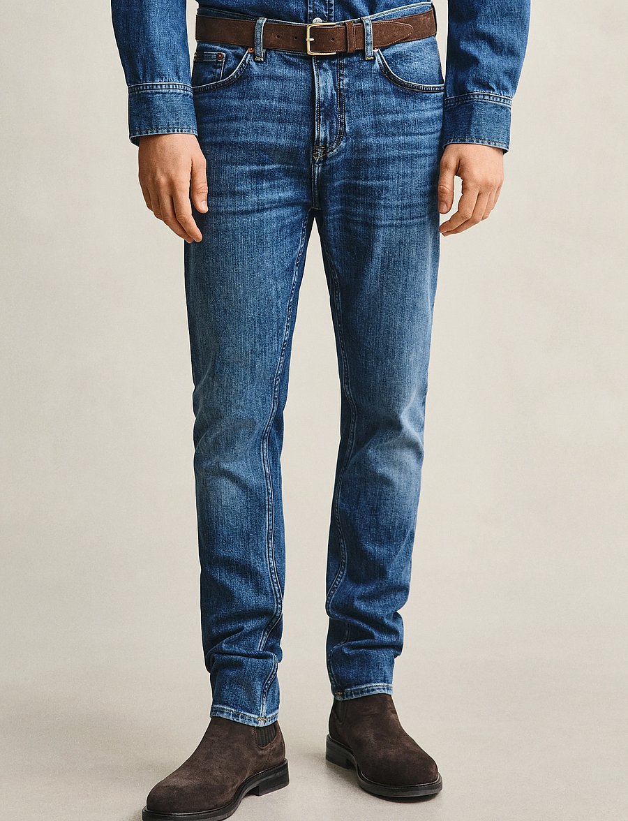 Gant - Classic Slim Denim Jeans - slim jeans - mid blue broken in - 1