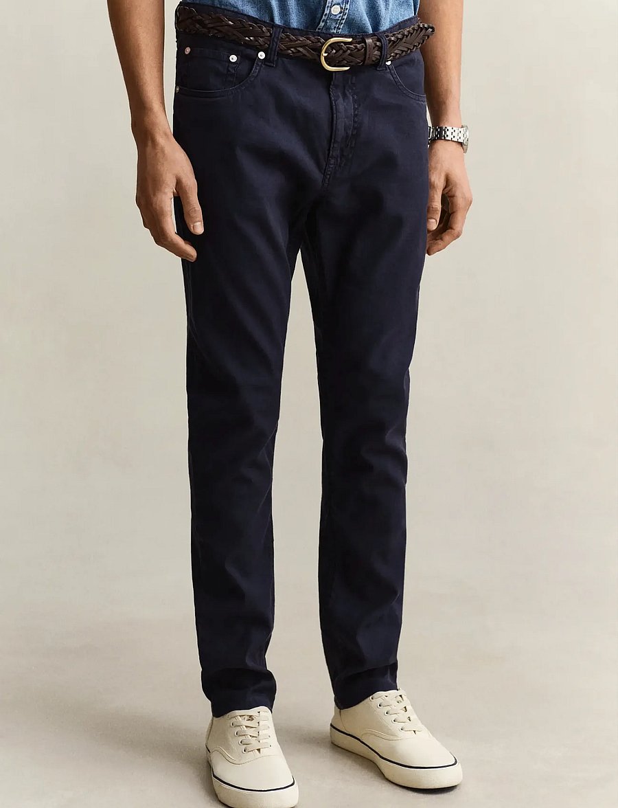 Gant - SLIM COTTON / LINEN JEANS - leinenhosen - evening blue - 3