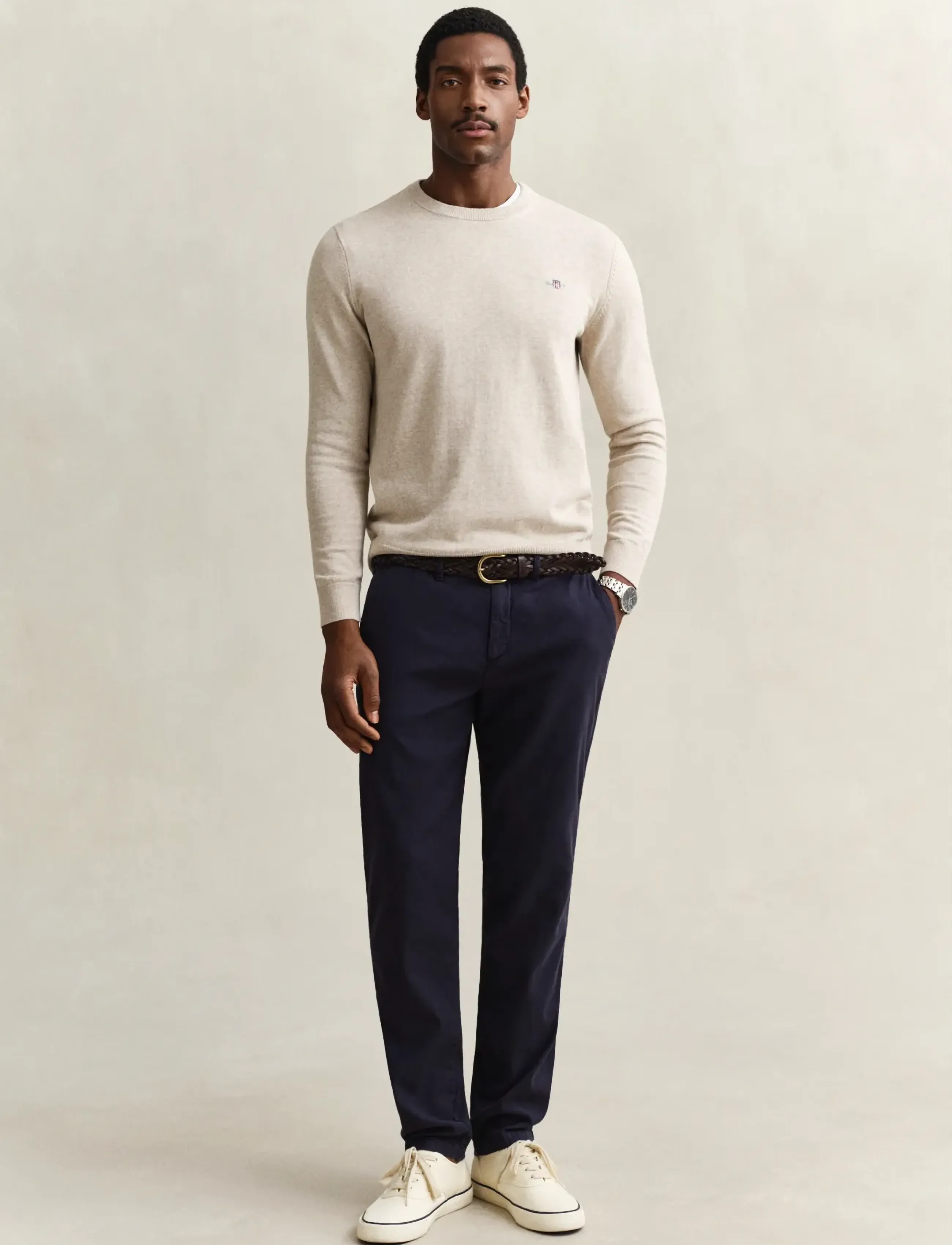 Gant SLIM COTTON / LINEN CHINOS - Chinos - EVENING BLUE / navy