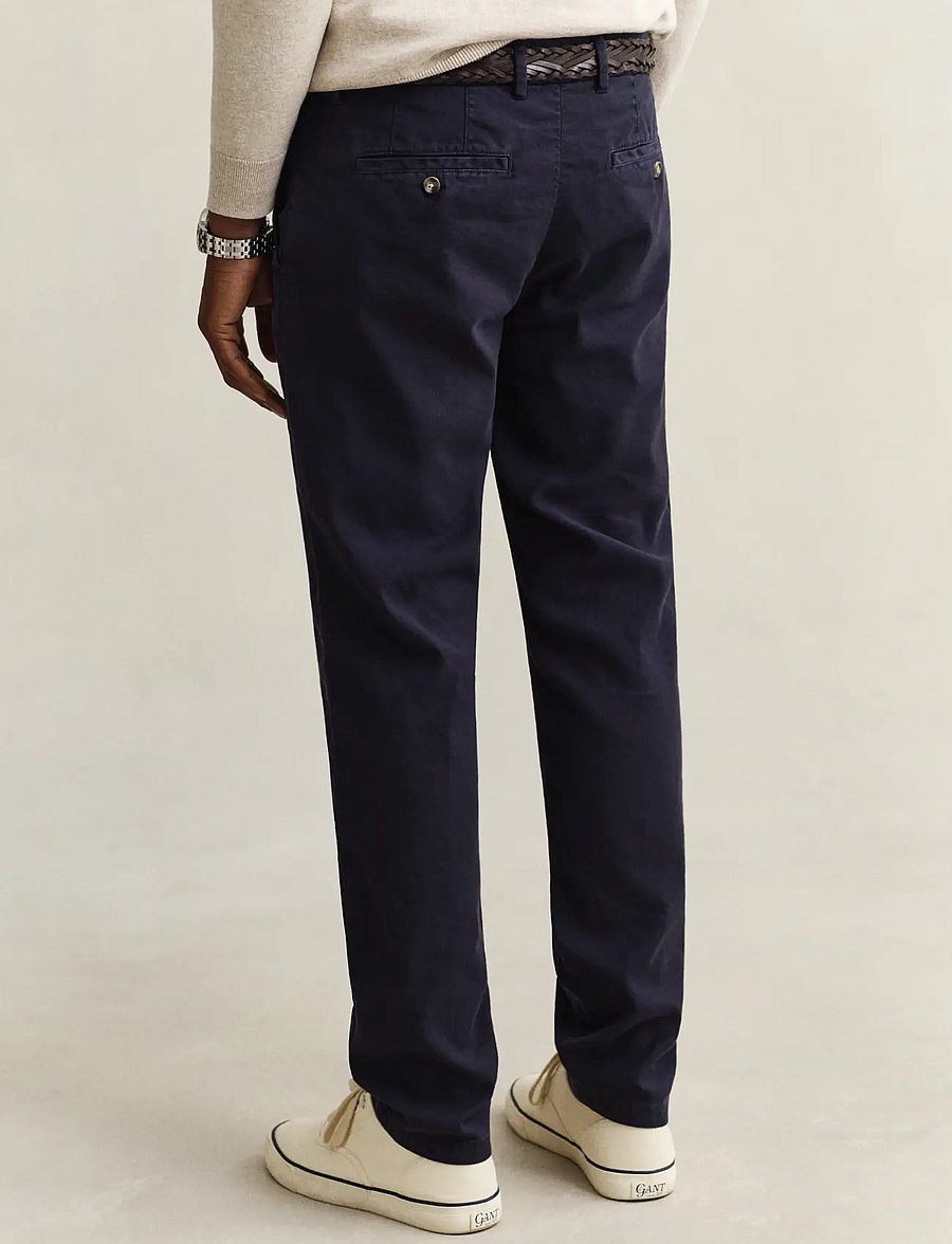 Gant - SLIM COTTON / LINEN CHINOS - linased püksid - evening blue - 2