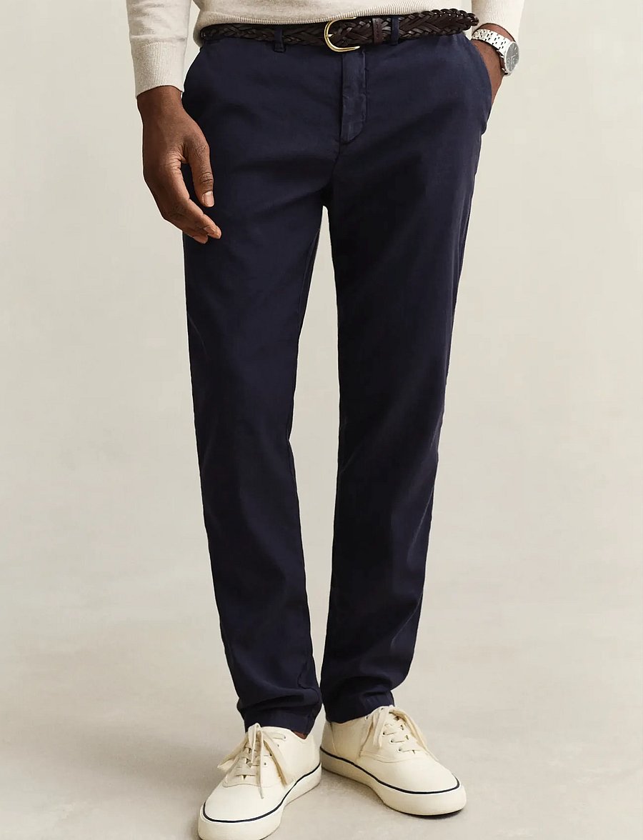 Gant - SLIM COTTON / LINEN CHINOS - linased püksid - evening blue - 3