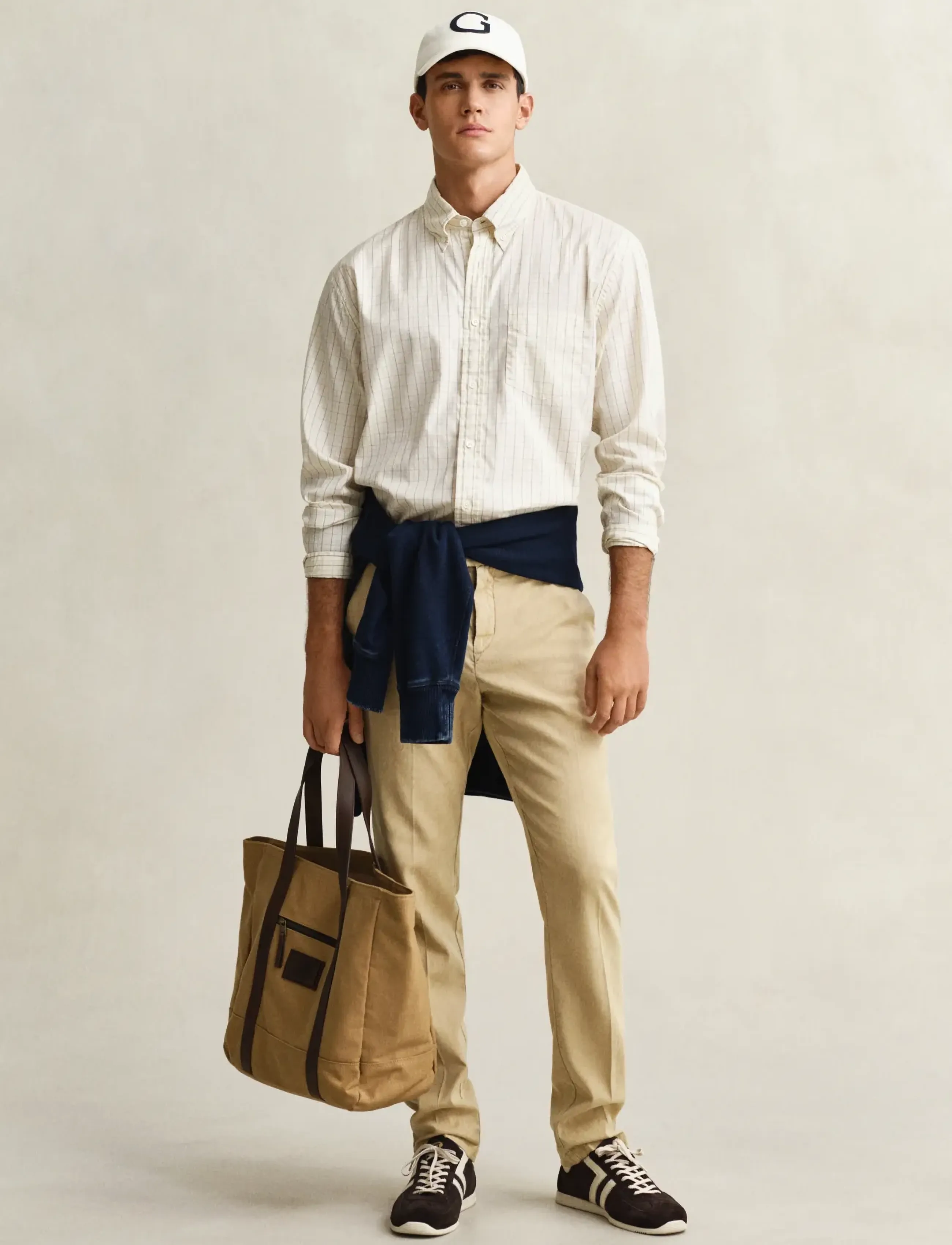 GANT SLIM COTTON / LINEN CHINOS - Riided - OAT BEIGE / beige