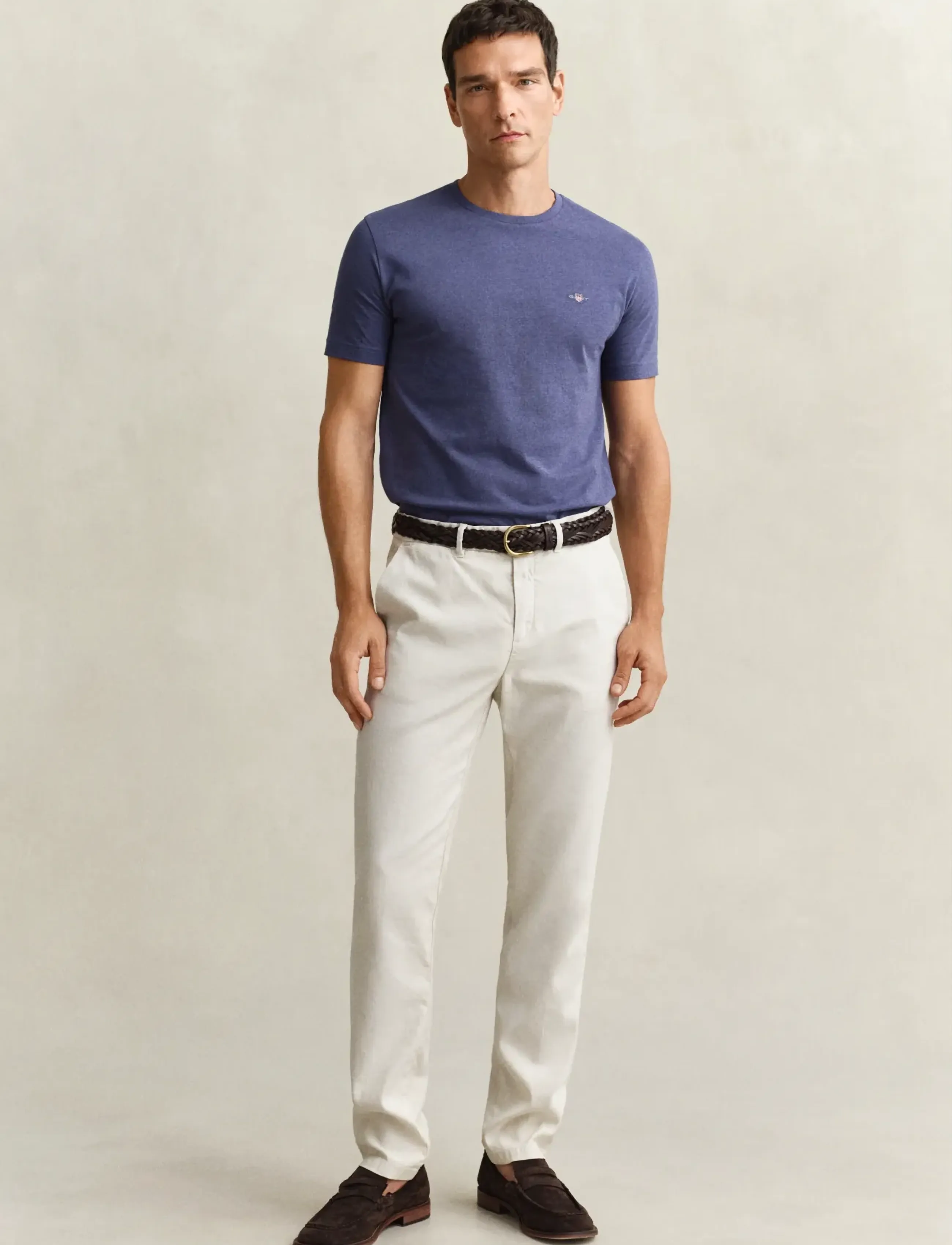 Gant SLIM COTTON / LINEN CHINOS - Gant - SAND / cream