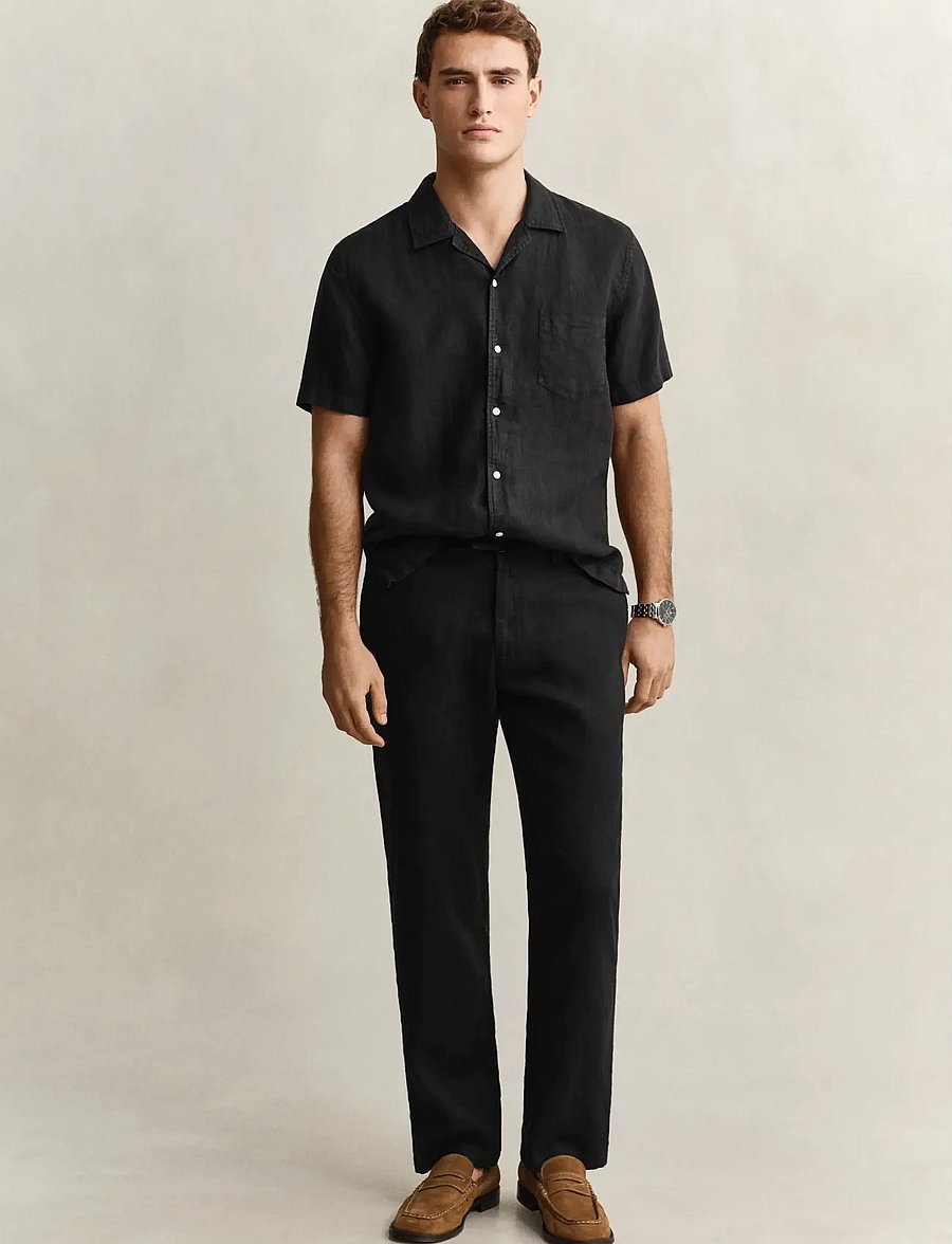 Gant - Linen Pants - leinenhosen - black - 0