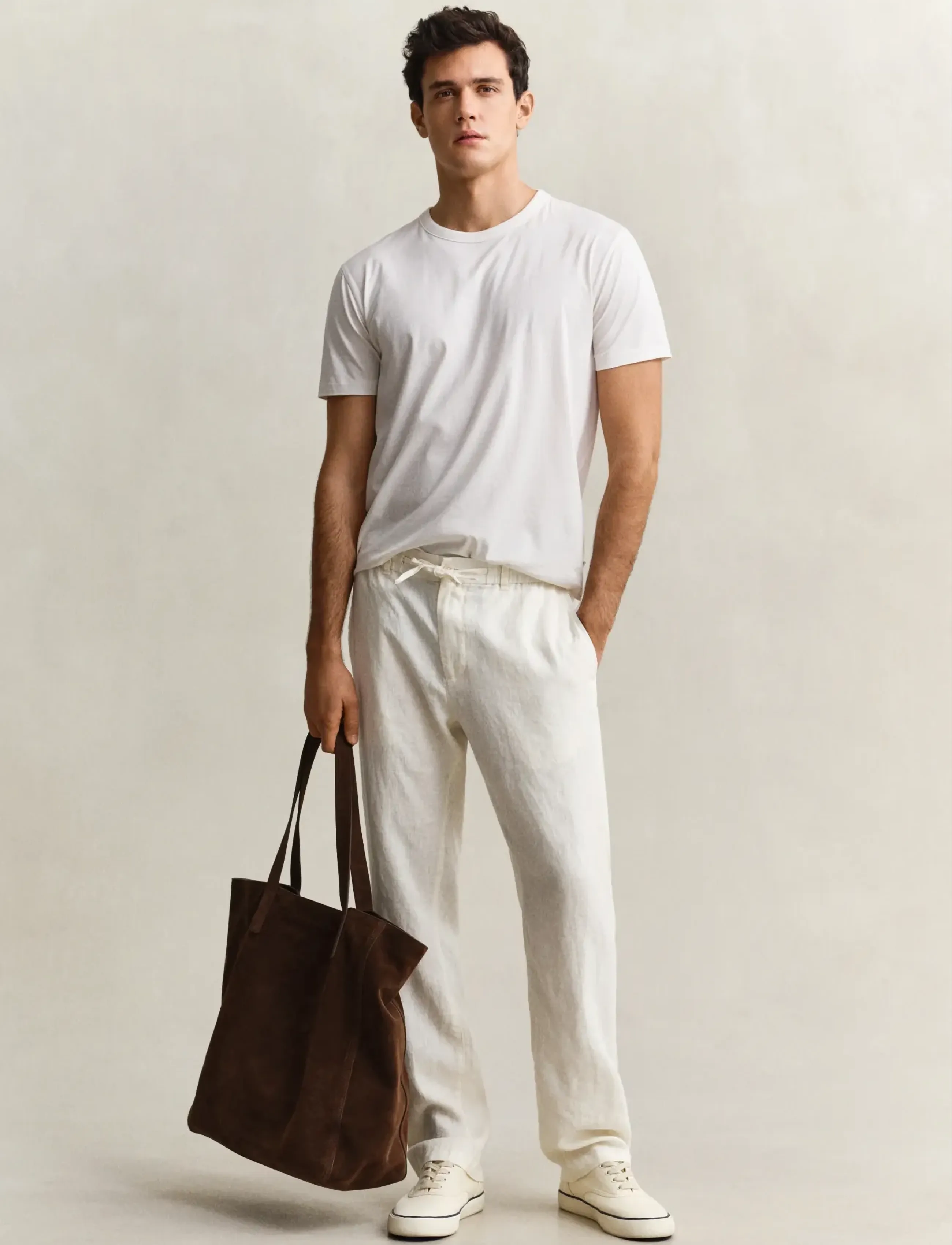 GANT REG LINEN DS PANTS - Hosen - CREAM / cream