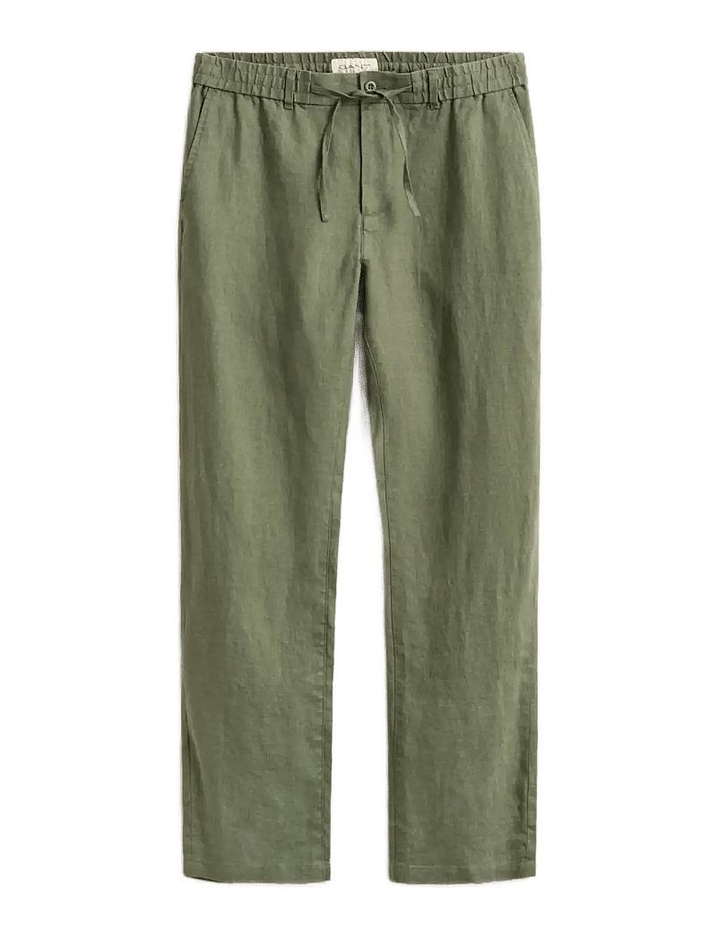 GANT - REG LINEN DS PANTS - lininės kelnės - dry herb green - 1