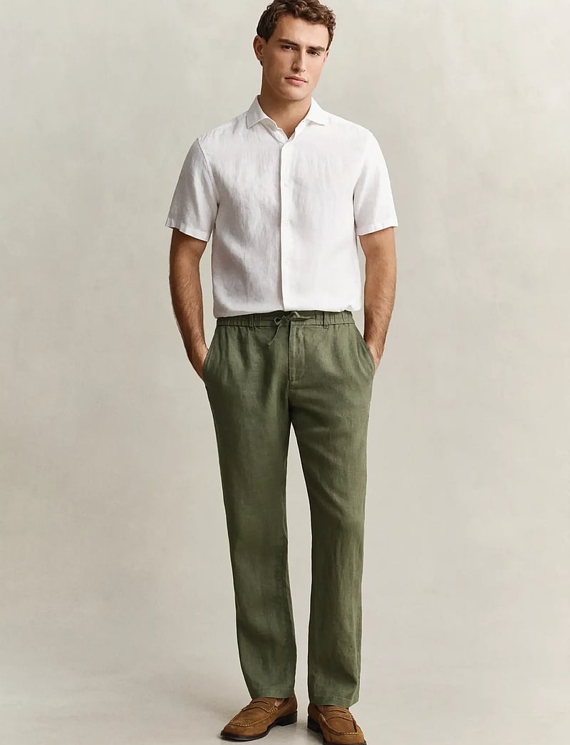GANT - REG LINEN DS PANTS - lininės kelnės - dry herb green - 0