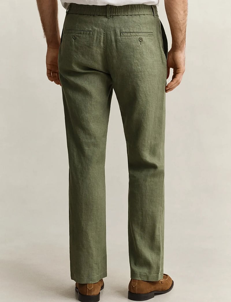 GANT - REG LINEN DS PANTS - lininės kelnės - dry herb green - 2