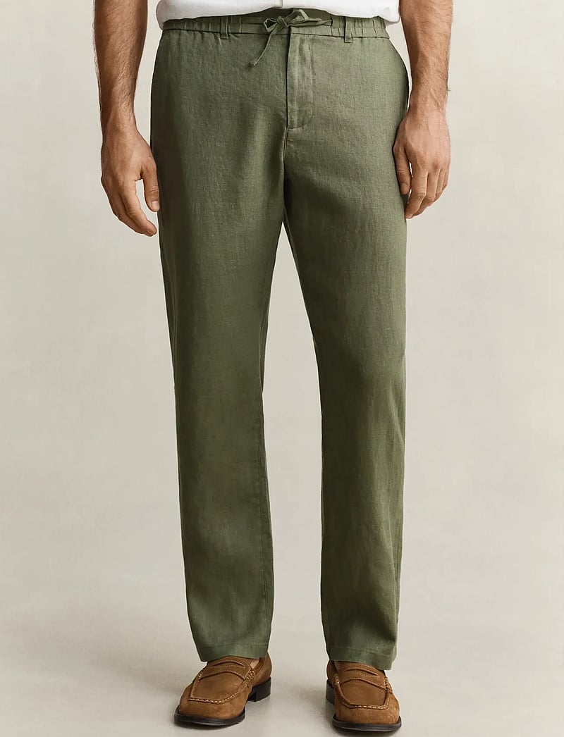 GANT - REG LINEN DS PANTS - lininės kelnės - dry herb green - 3