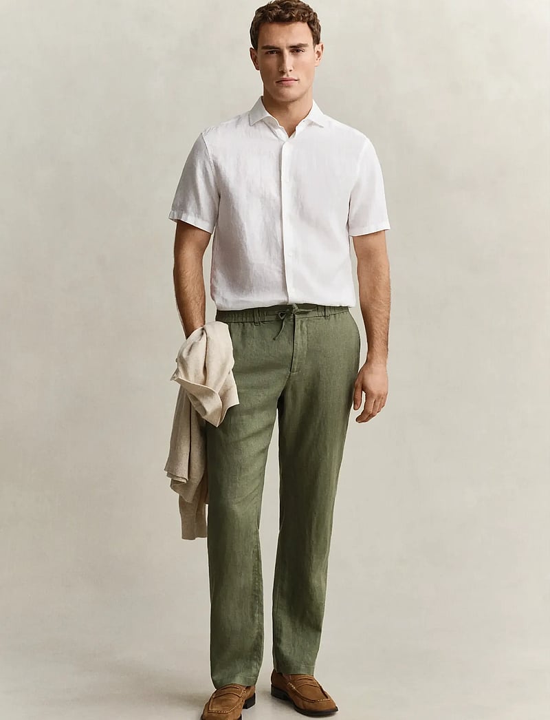 GANT - REG LINEN DS PANTS - lininės kelnės - dry herb green - 4