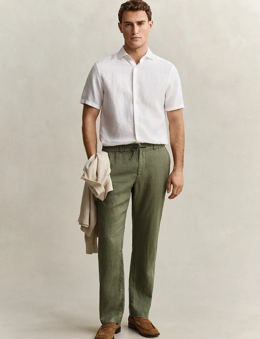 Gant - Linen Pants - hørbukser - dry herb green - 4