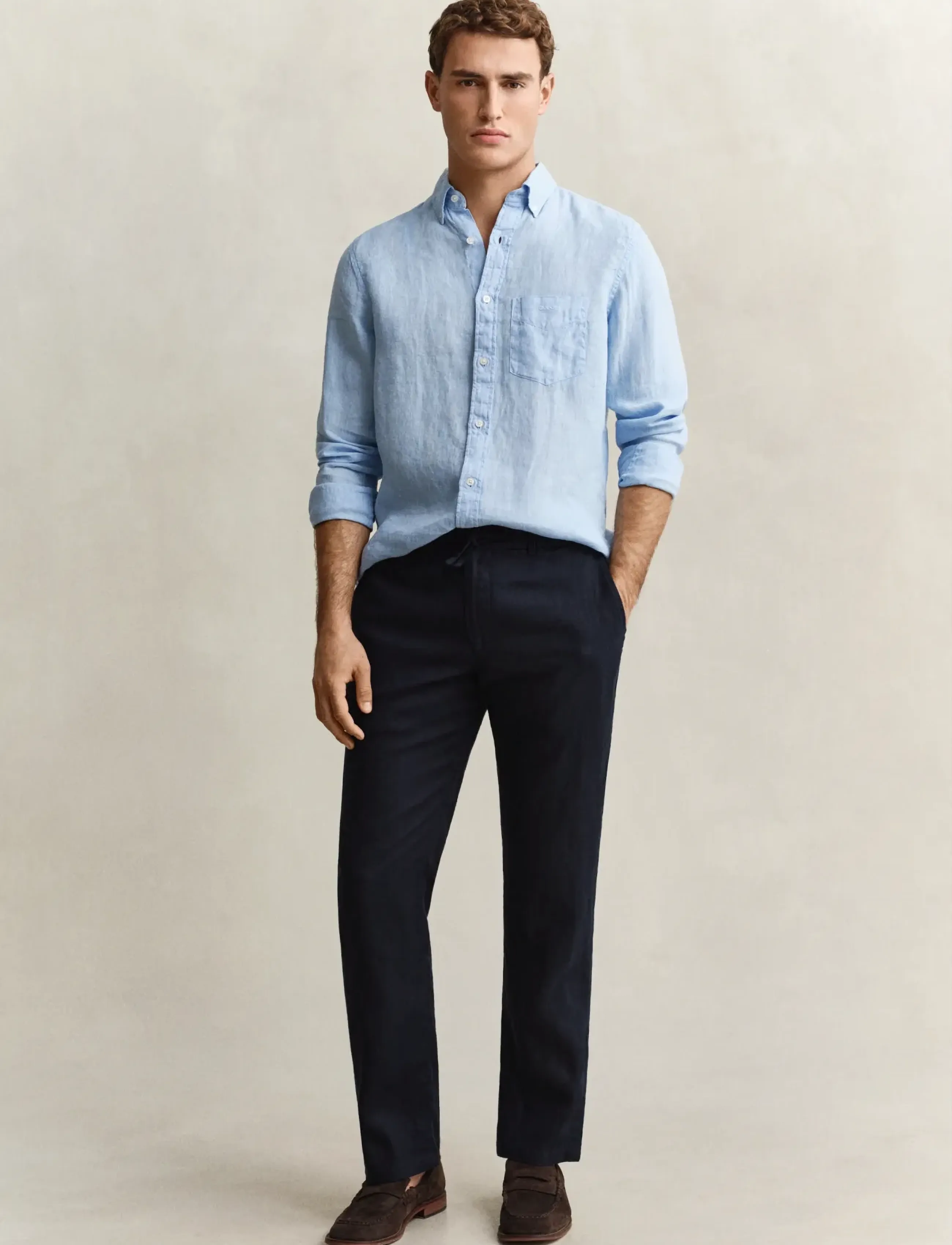 GANT REG LINEN DS PANTS - Linased püksid - EVENING BLUE / navy