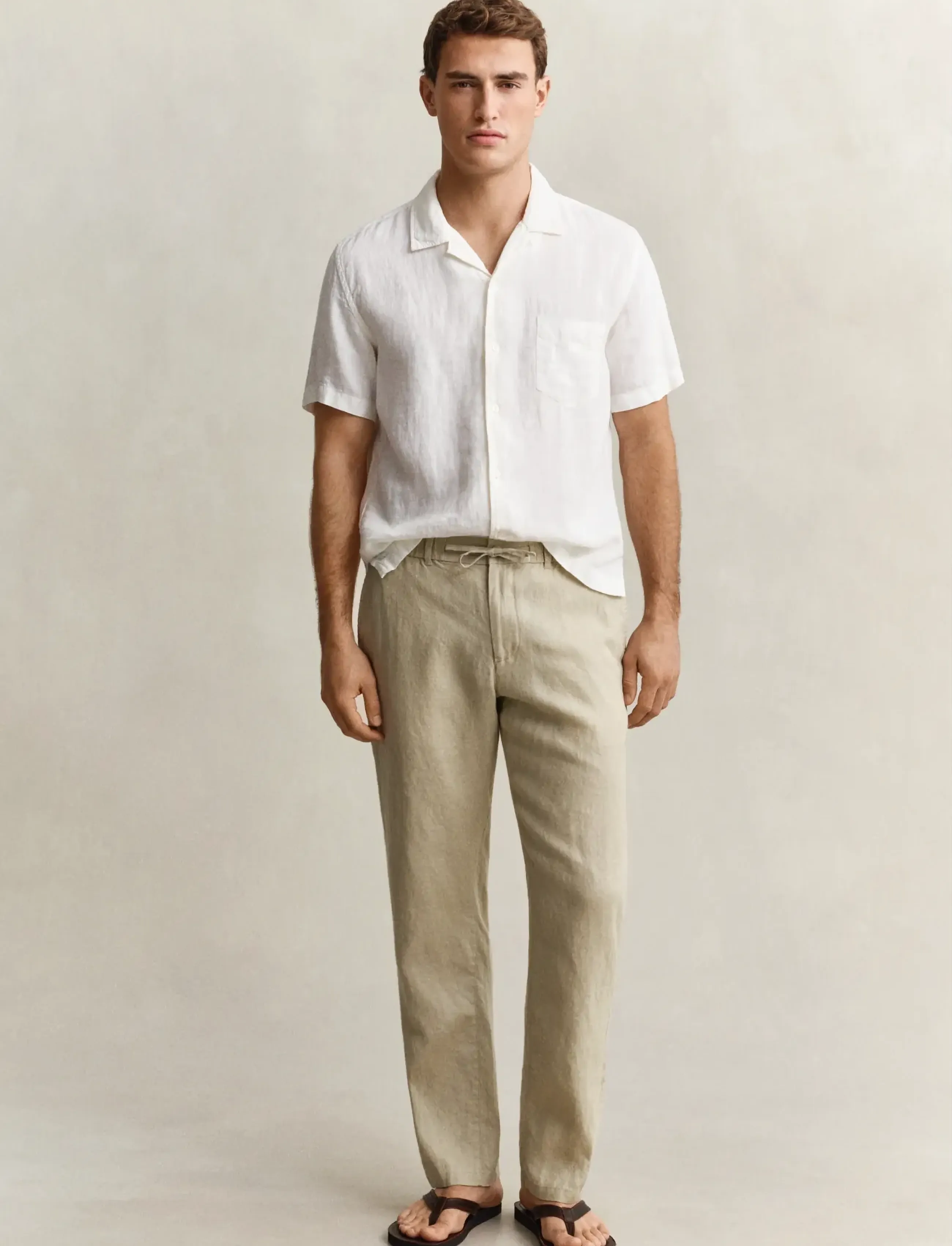 GANT REG LINEN DS PANTS - Hosen - OAT BEIGE / beige