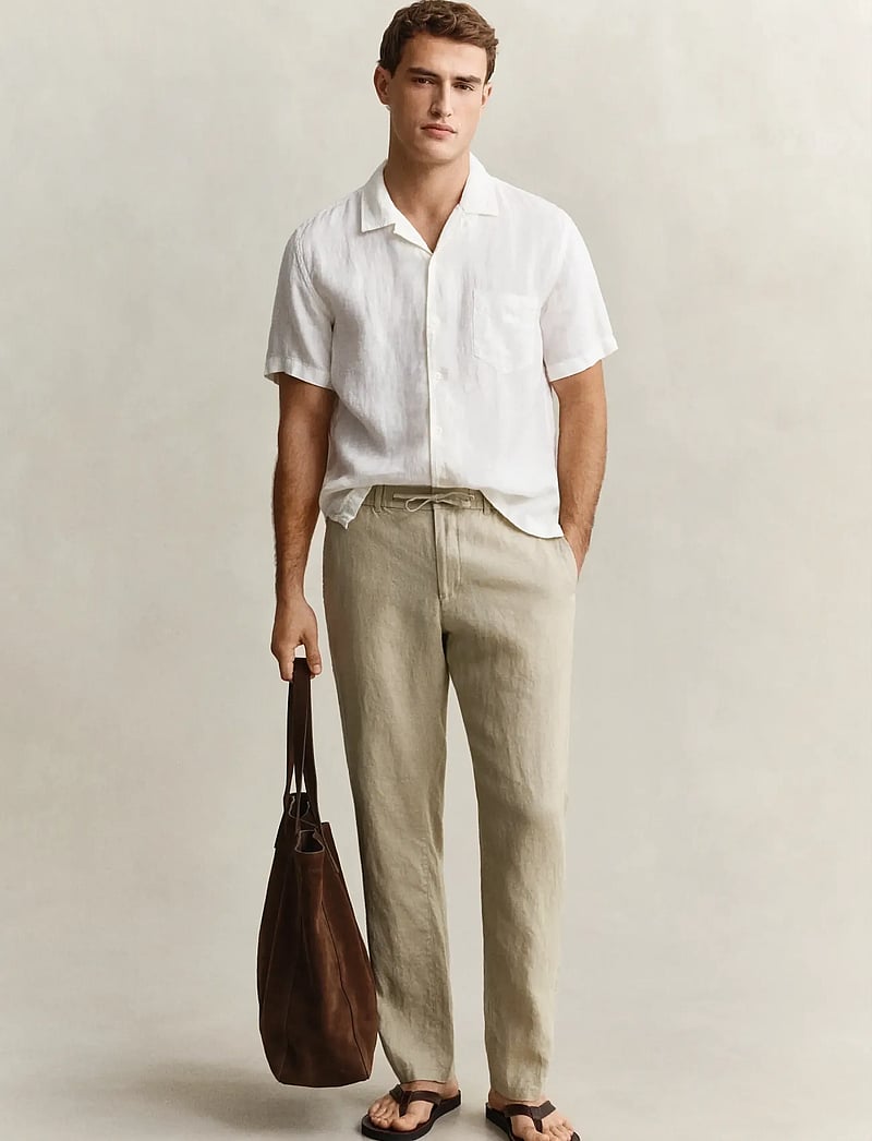GANT - REG LINEN DS PANTS - lininės kelnės - oat beige - 4
