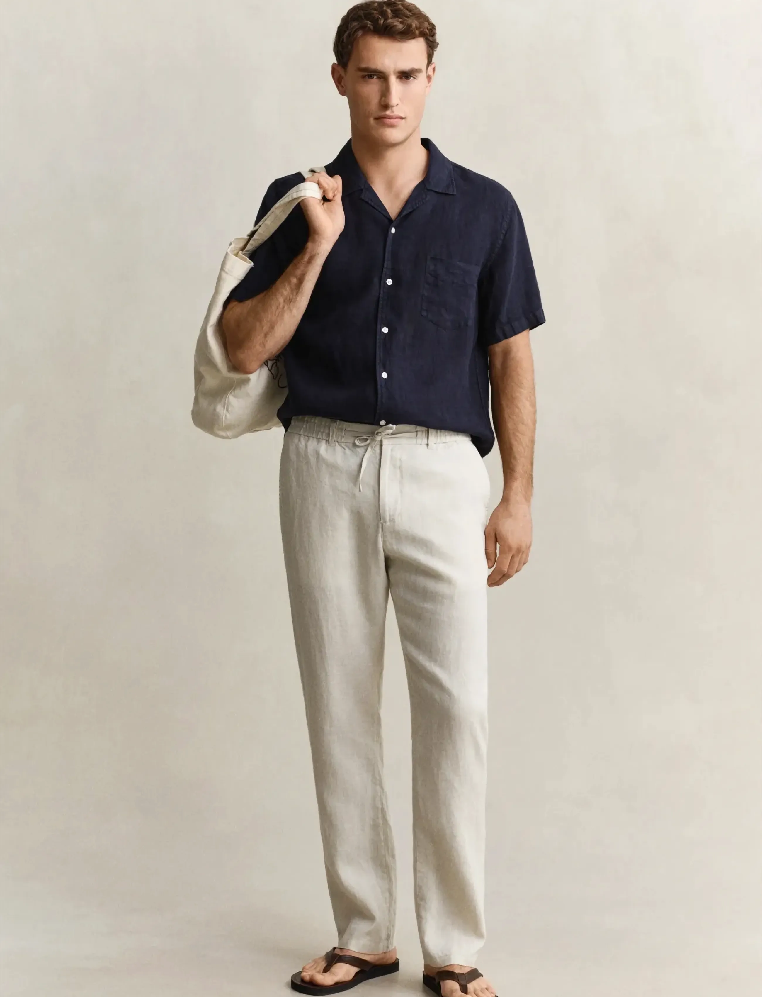 GANT REG LINEN DS PANTS - Hosen - SAND / beige