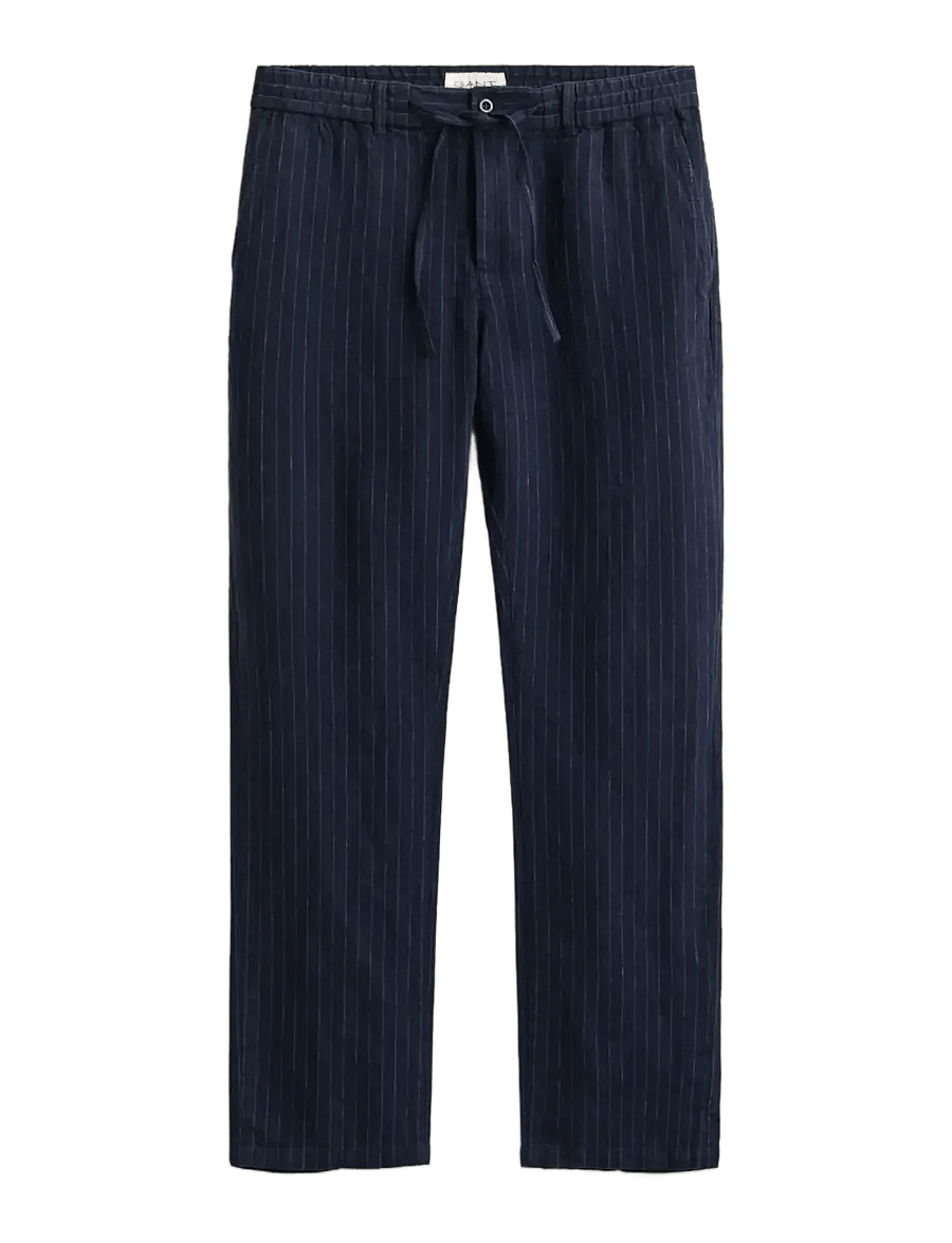 Gant - REG STRIPED LINEN DS PANTS - hørbukser - evening blue - 1