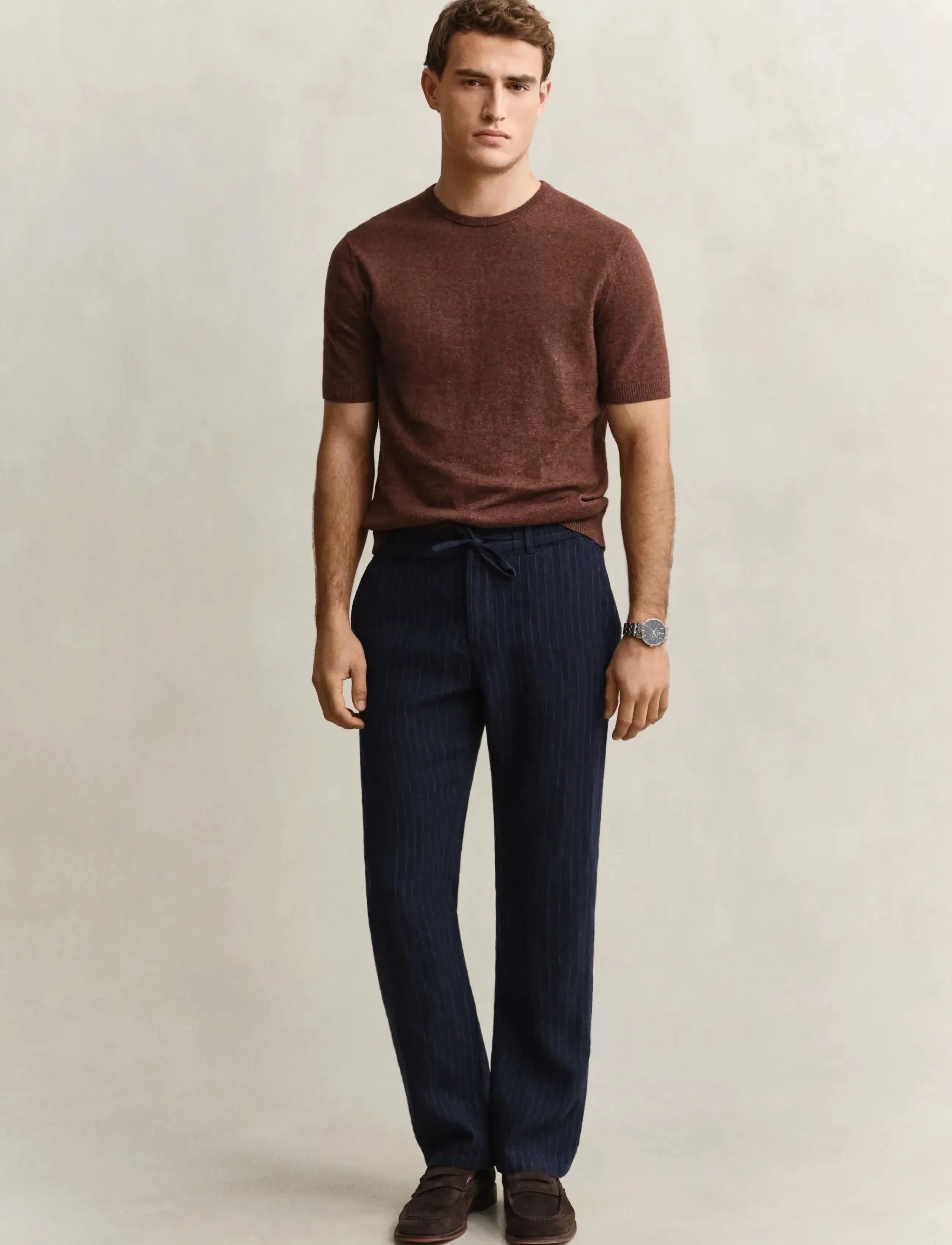 GANT REG STRIPED LINEN DS PANTS - Casual bukser - EVENING BLUE / navy