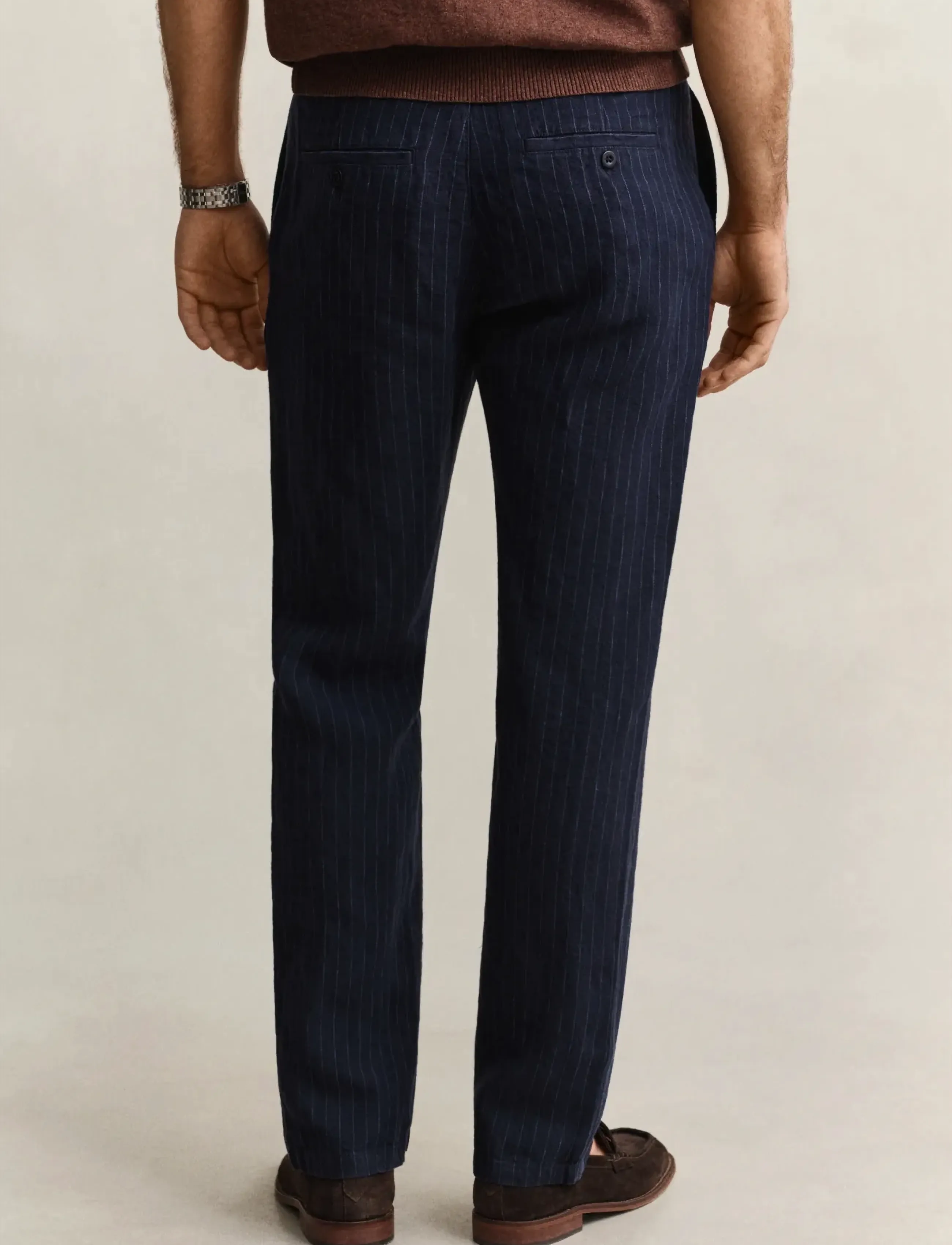 Gant - REG STRIPED LINEN DS PANTS - hørbukser - evening blue - 2