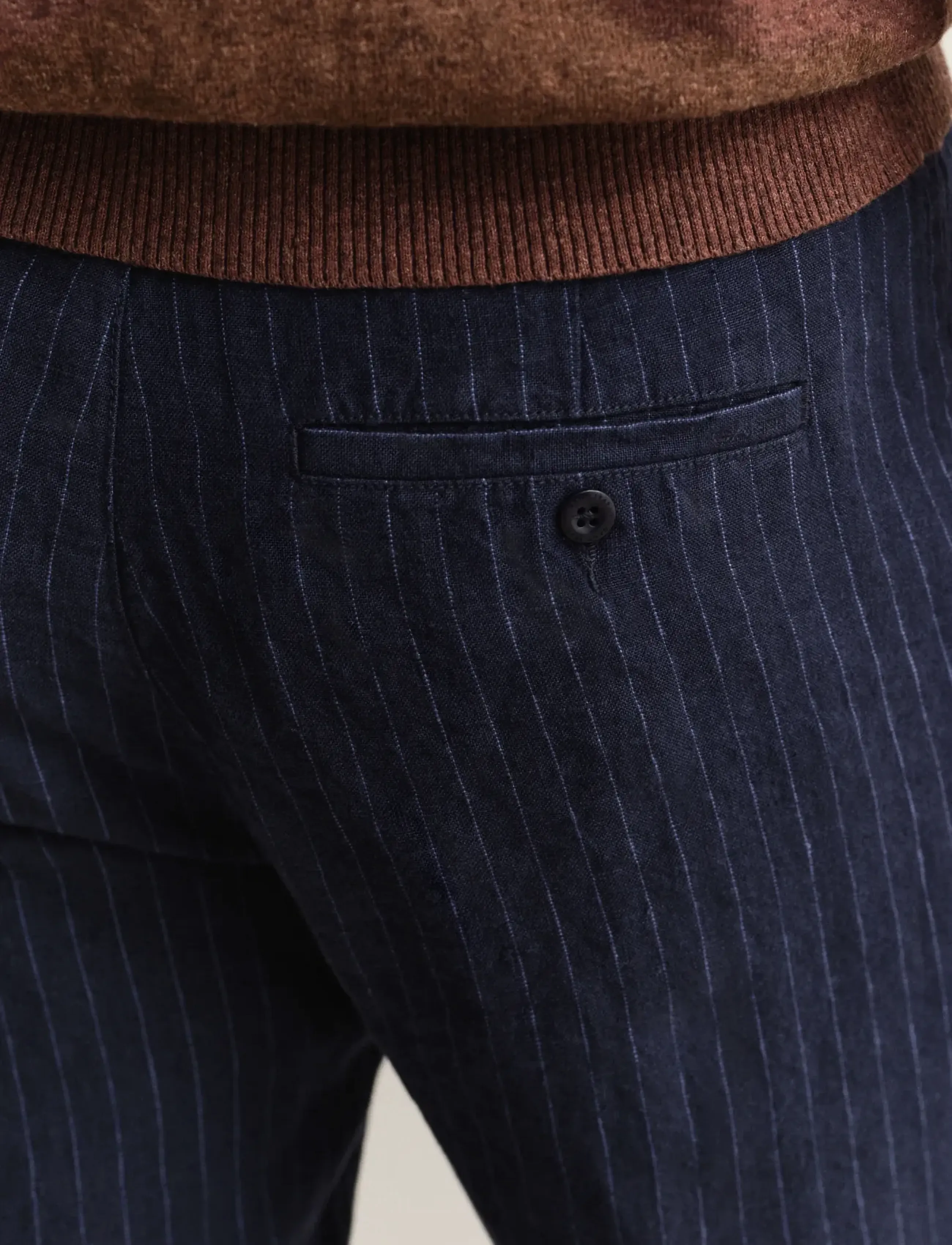 Gant - REG STRIPED LINEN DS PANTS - hørbukser - evening blue - 3