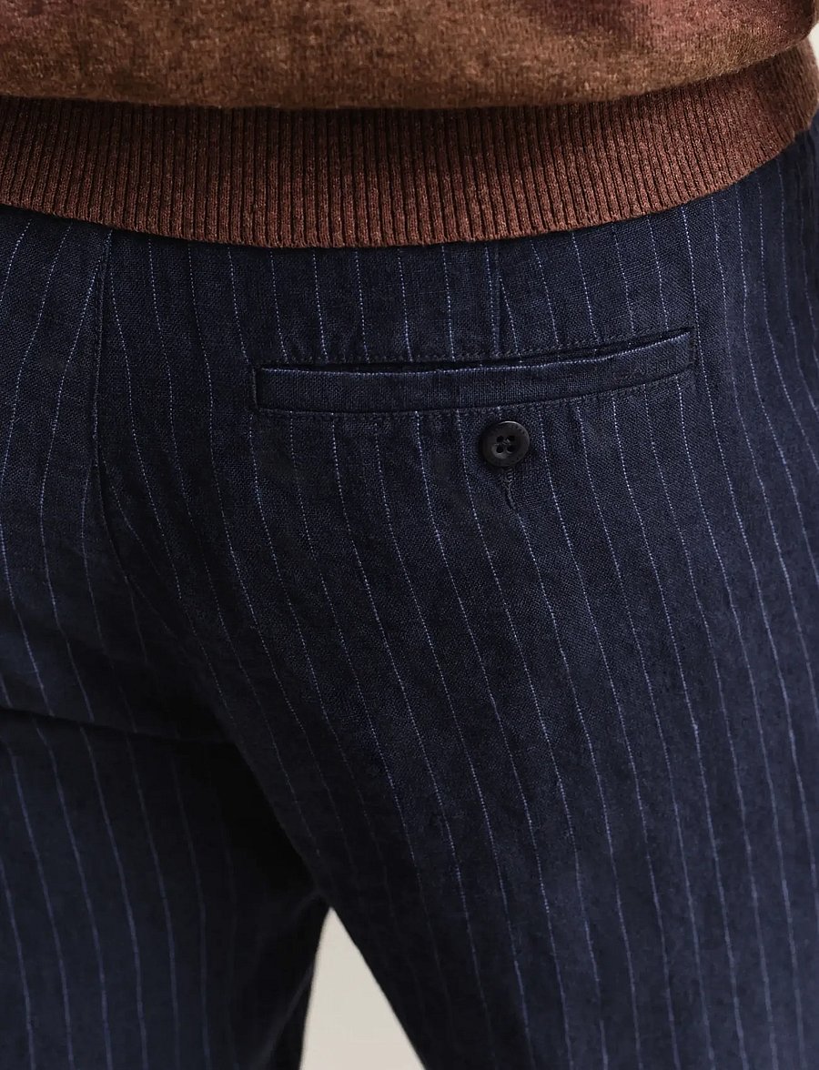 Gant - REG STRIPED LINEN DS PANTS - hørbukser - evening blue - 3