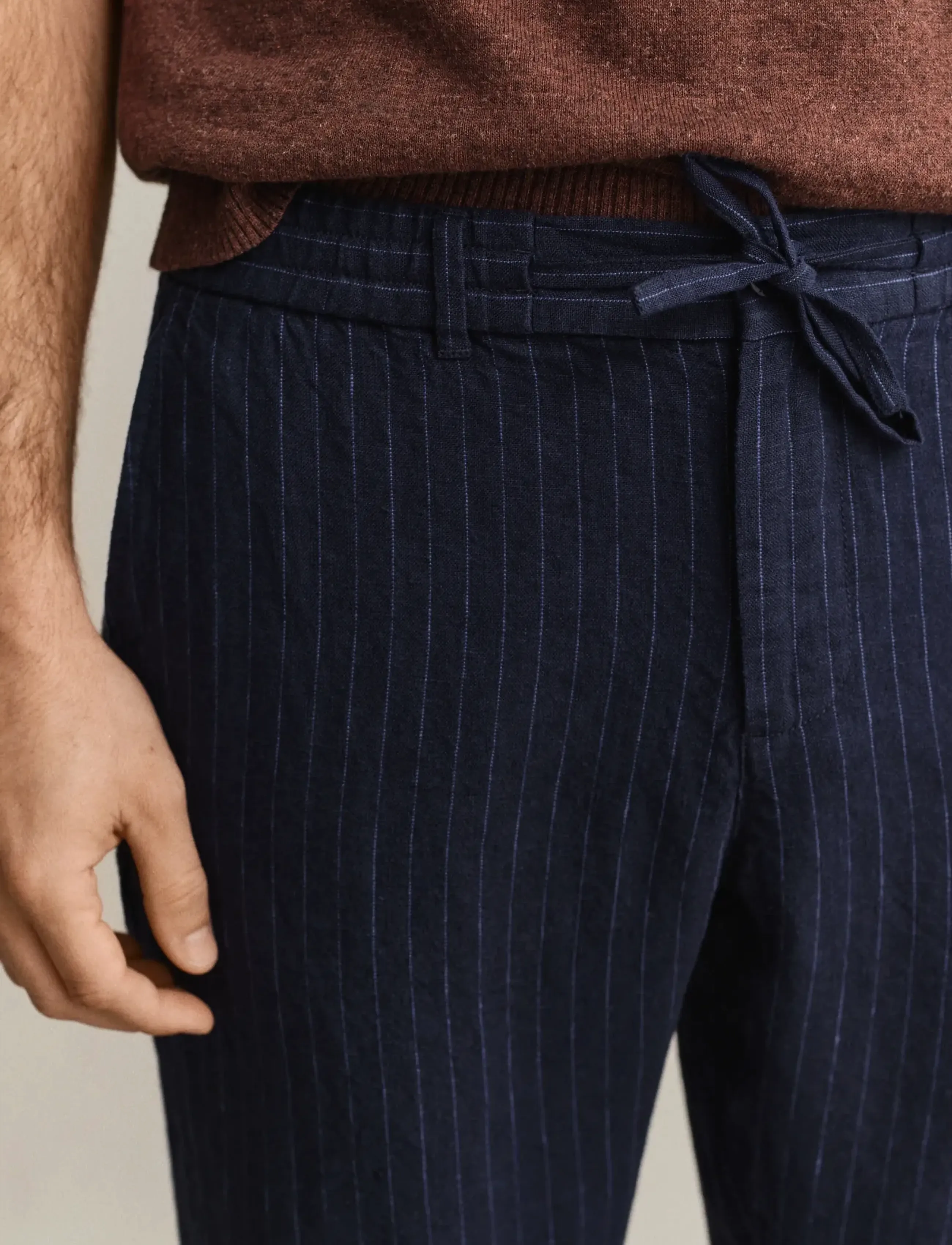 Gant - REG STRIPED LINEN DS PANTS - hørbukser - evening blue - 4