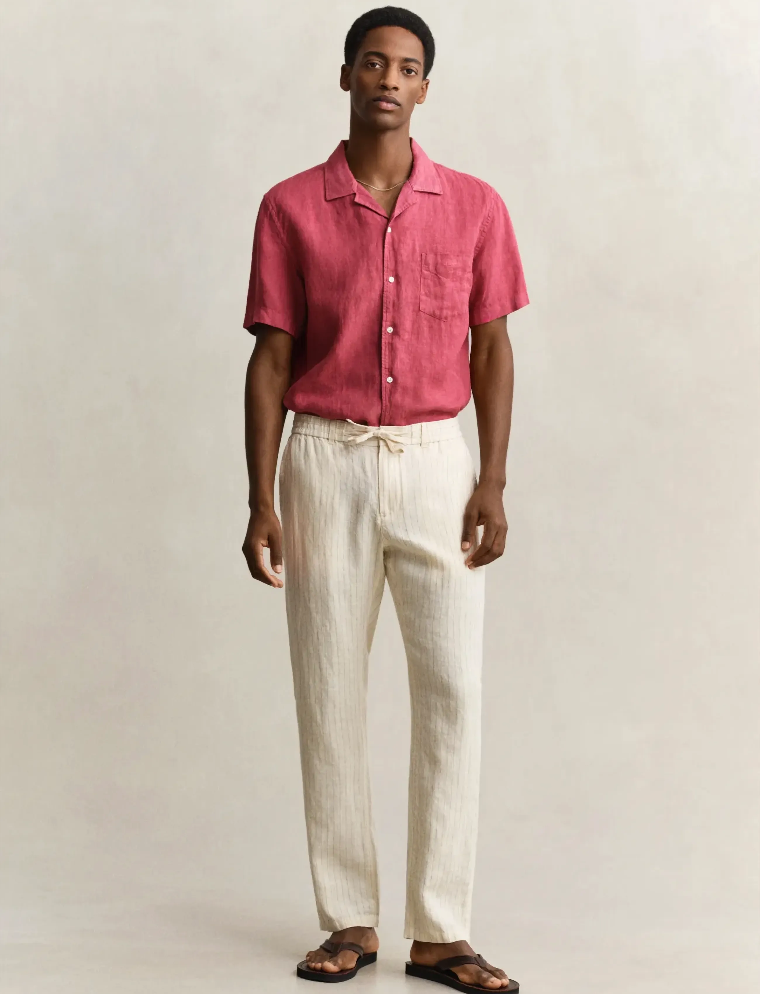 GANT REG STRIPED LINEN DS PANTS - Casual bukser - FADED BEIGE / beige