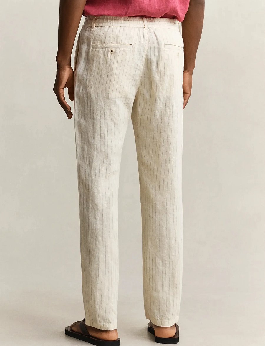 Gant - REG STRIPED LINEN DS PANTS - hørbukser - faded beige - 2