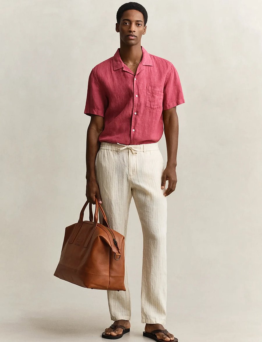 Gant - REG STRIPED LINEN DS PANTS - hørbukser - faded beige - 4