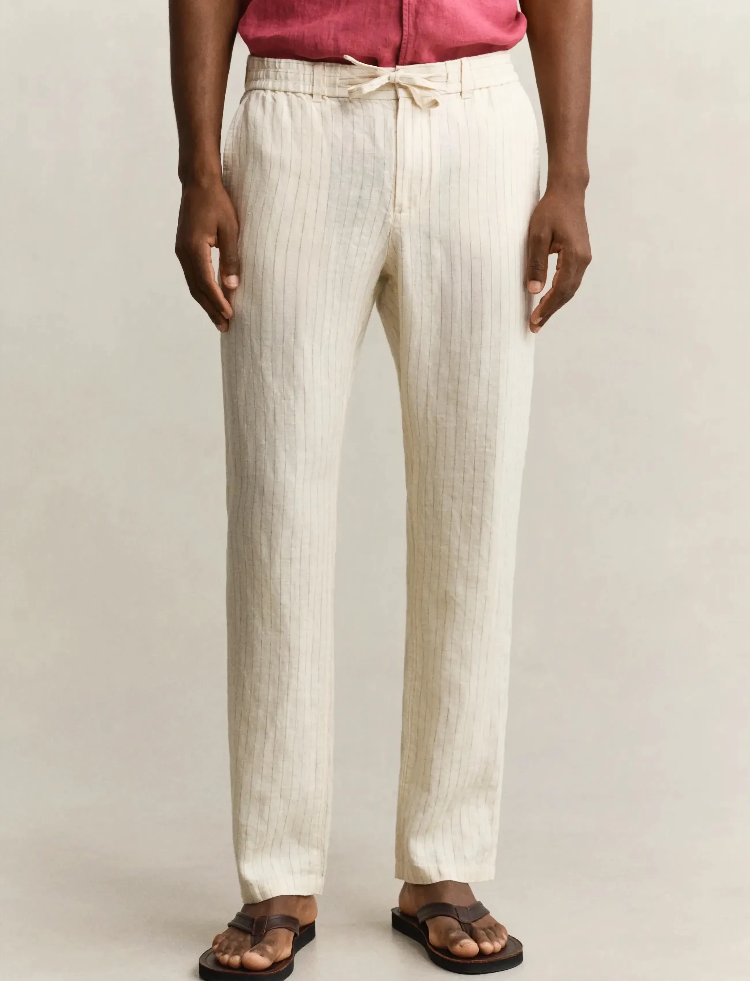 Gant - REG STRIPED LINEN DS PANTS - hørbukser - faded beige - 5